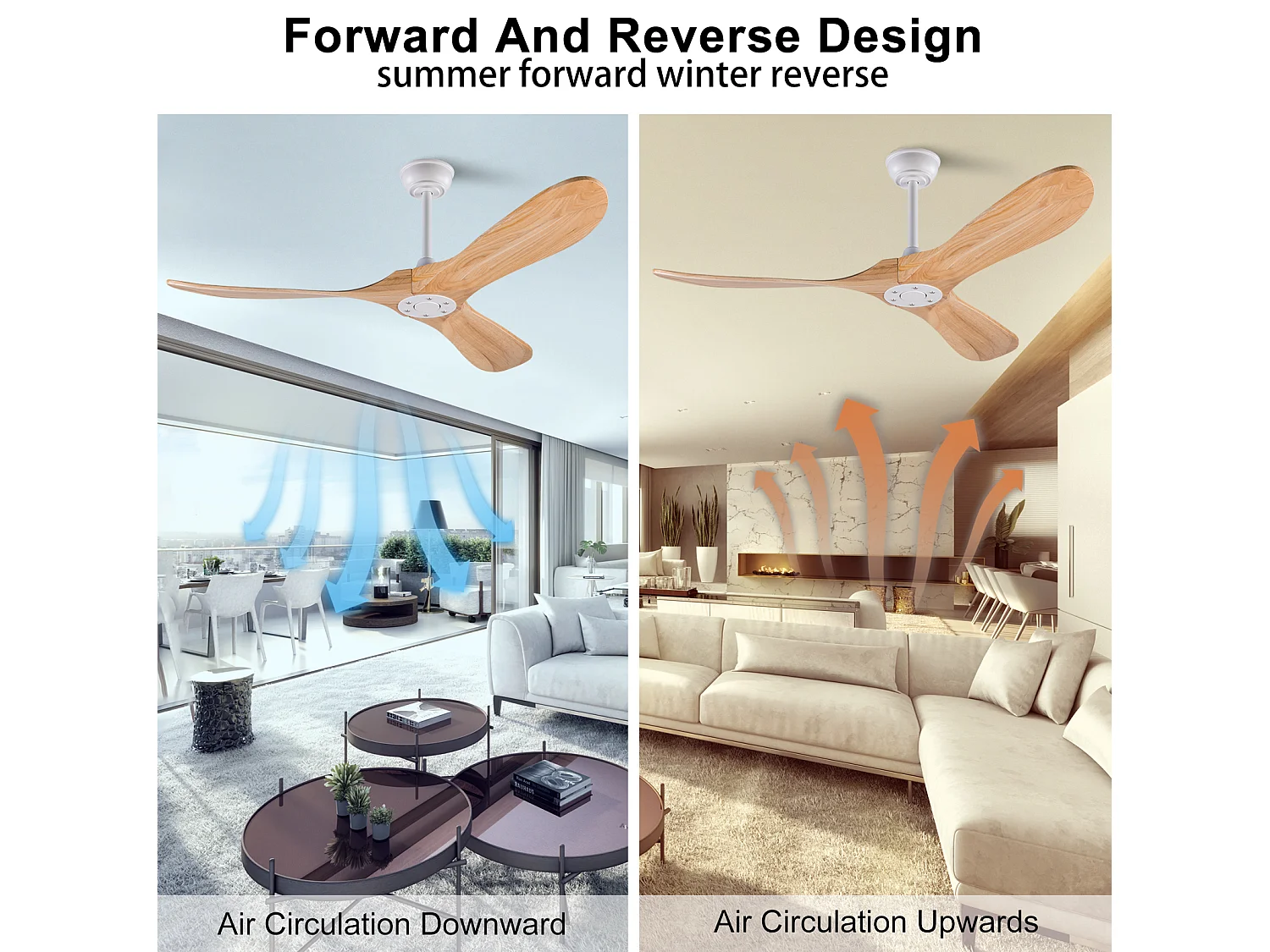 Ventilateur de plafond 132 cm sans éclairage avec télécommande Blanc naturel Métal bois