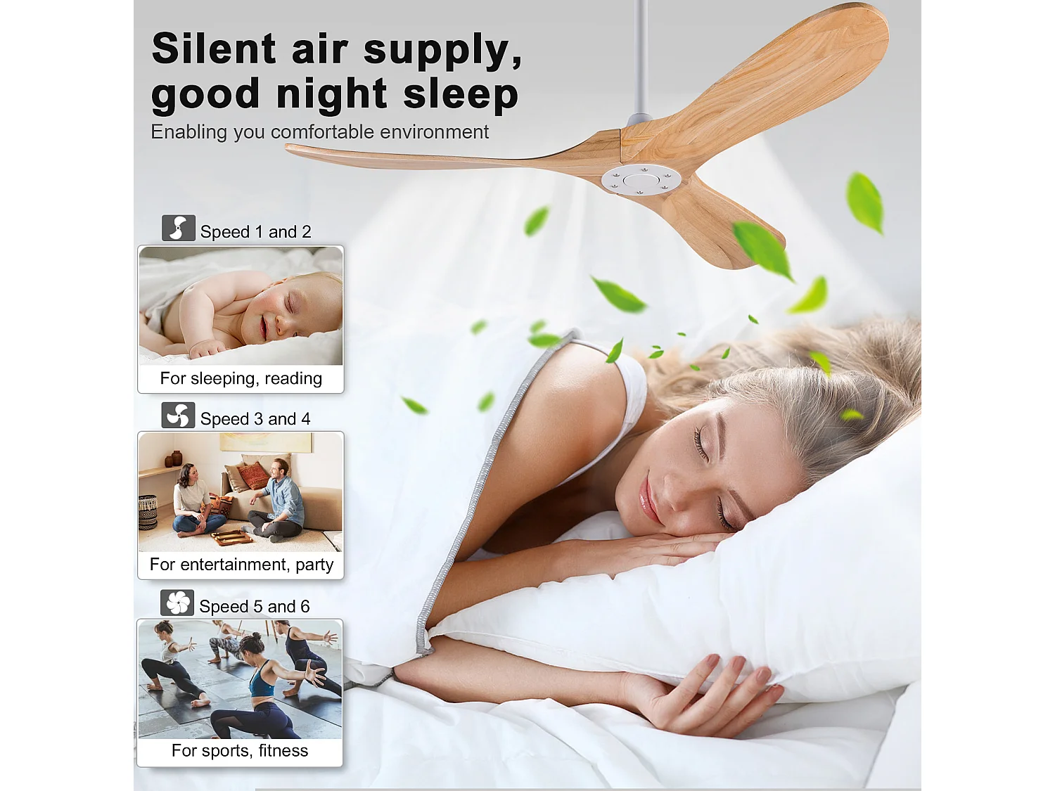 Ventilateur de plafond 132 cm sans éclairage avec télécommande Blanc naturel Métal bois