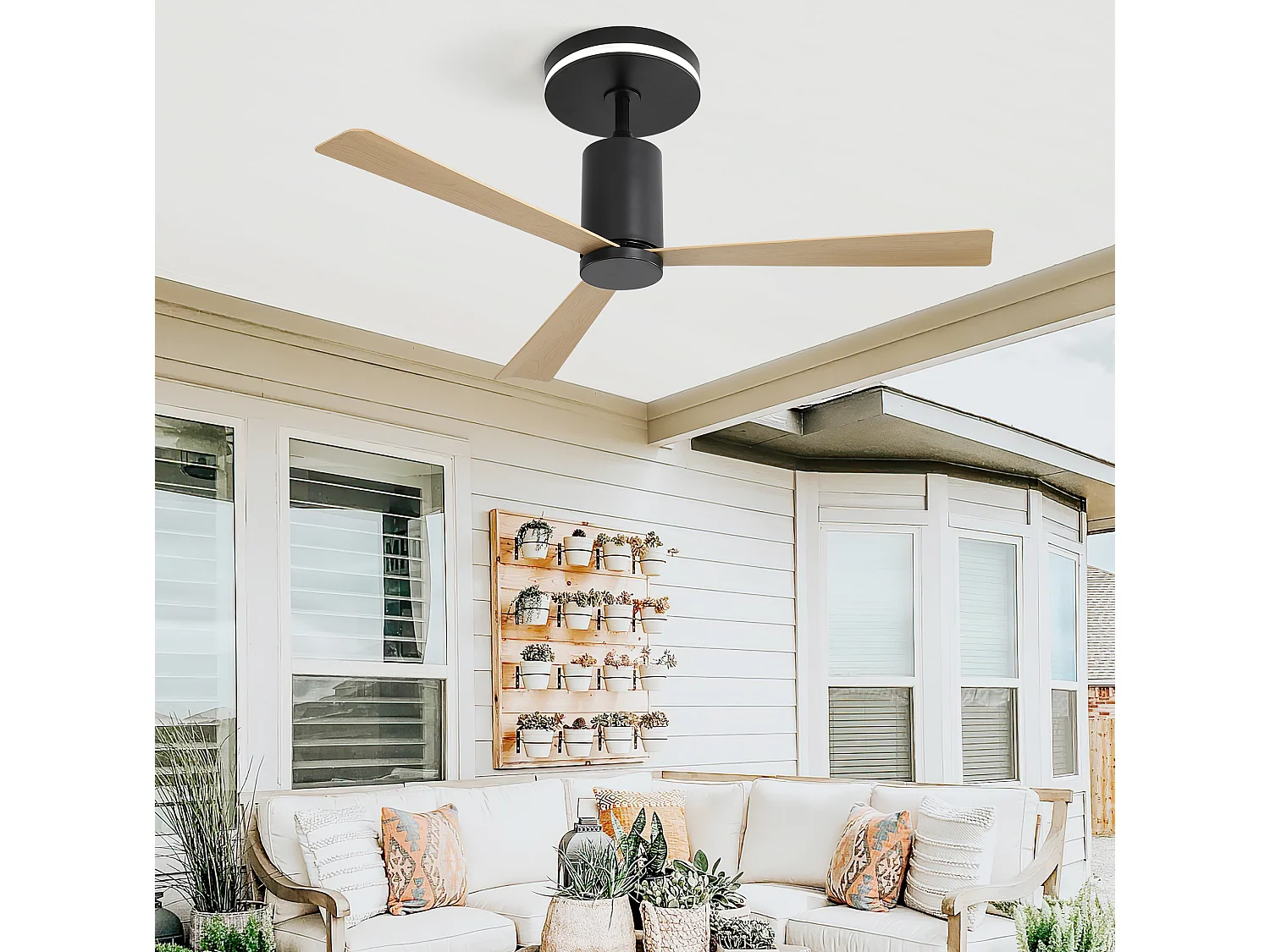 Ventilateur de plafond 132 cm avec éclairage LED, télécommande, moteur DC réversible, ABS nickel brossé