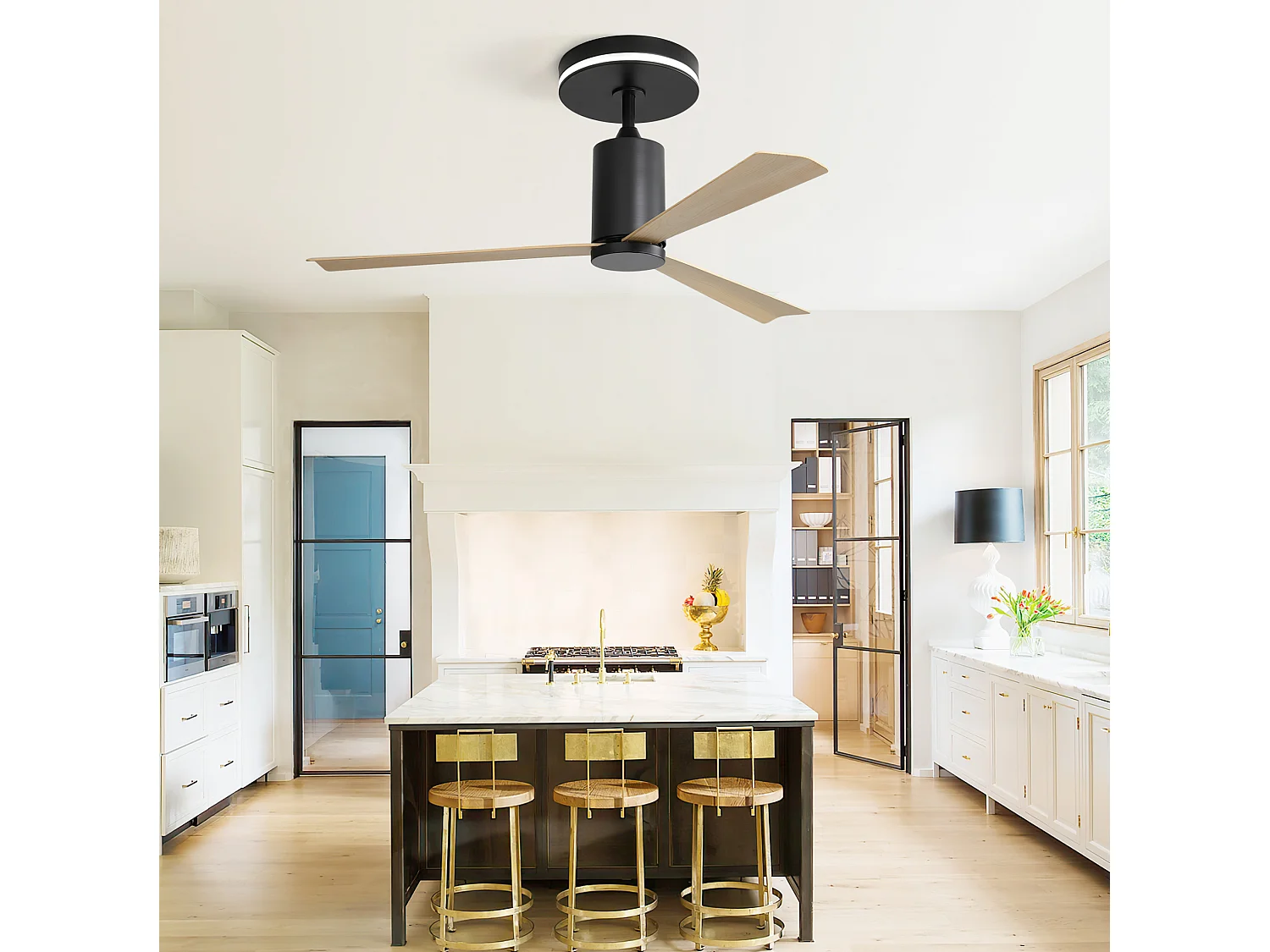 Ventilateur de plafond 132 cm avec éclairage LED, télécommande, moteur DC réversible, ABS nickel brossé