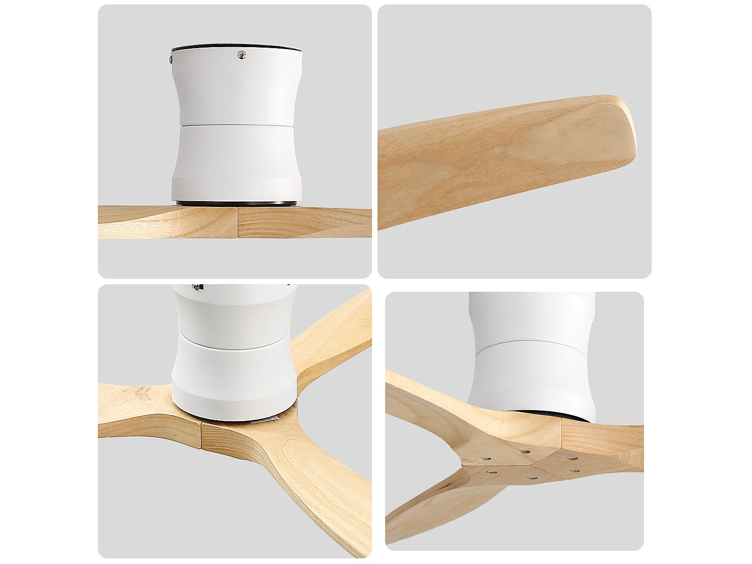 Ventilateur de plafond 132 cm sans éclairage avec télécommande et minuterie Bois massif blanc
