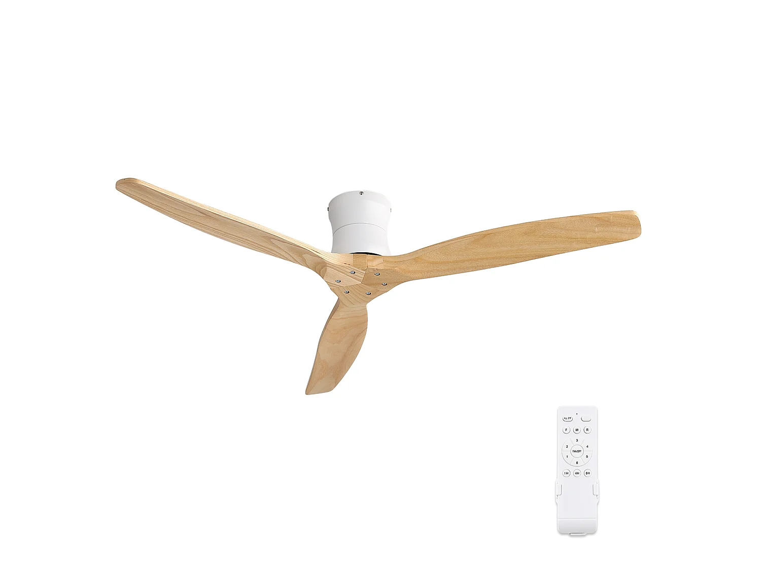 Ventilateur de plafond 132 cm sans éclairage avec télécommande et minuterie Bois massif blanc