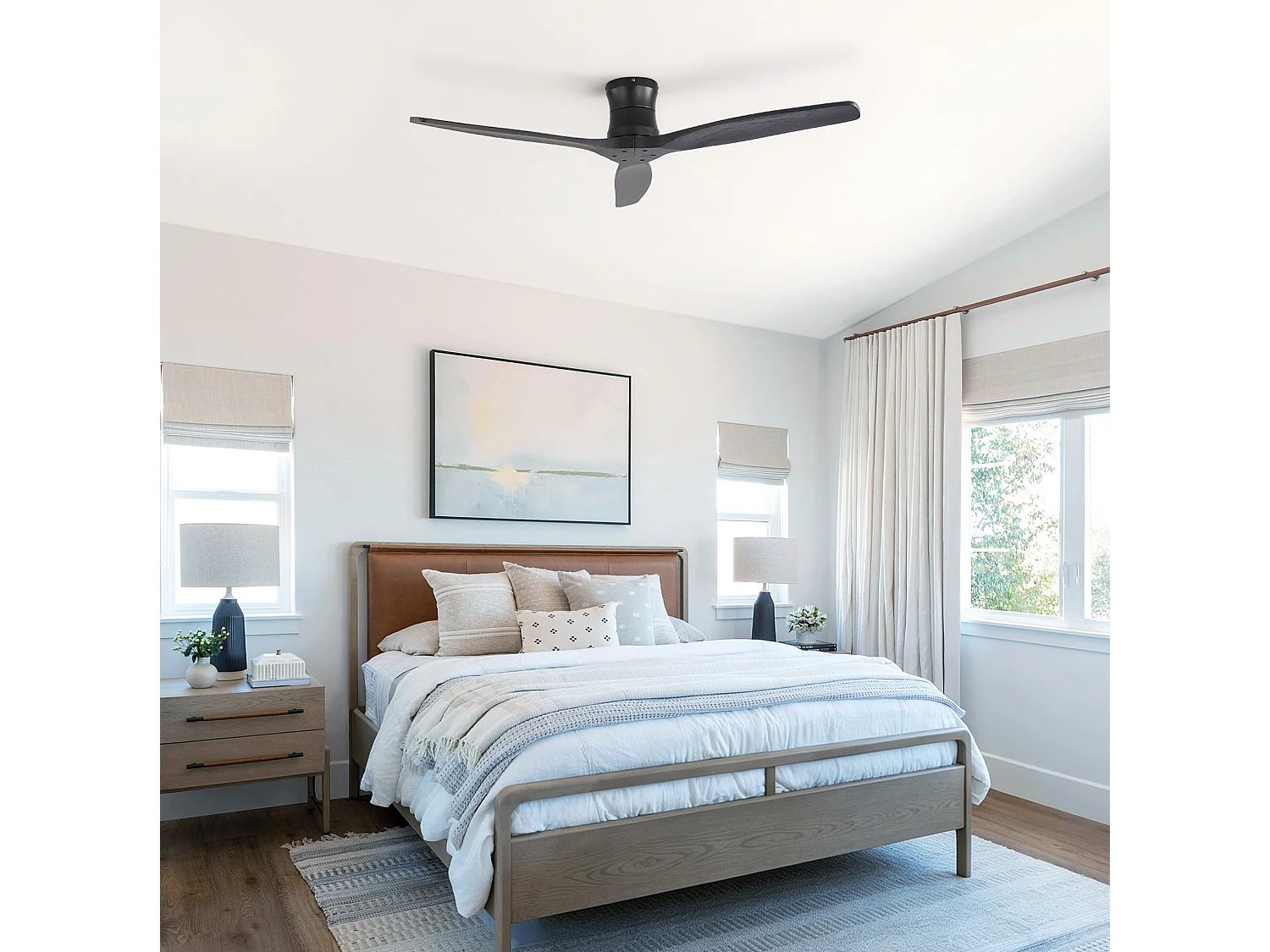 Ventilateur de plafond 132 cm avec télécommande avec 6 vitesses avec minuteur Bois massif noir mat