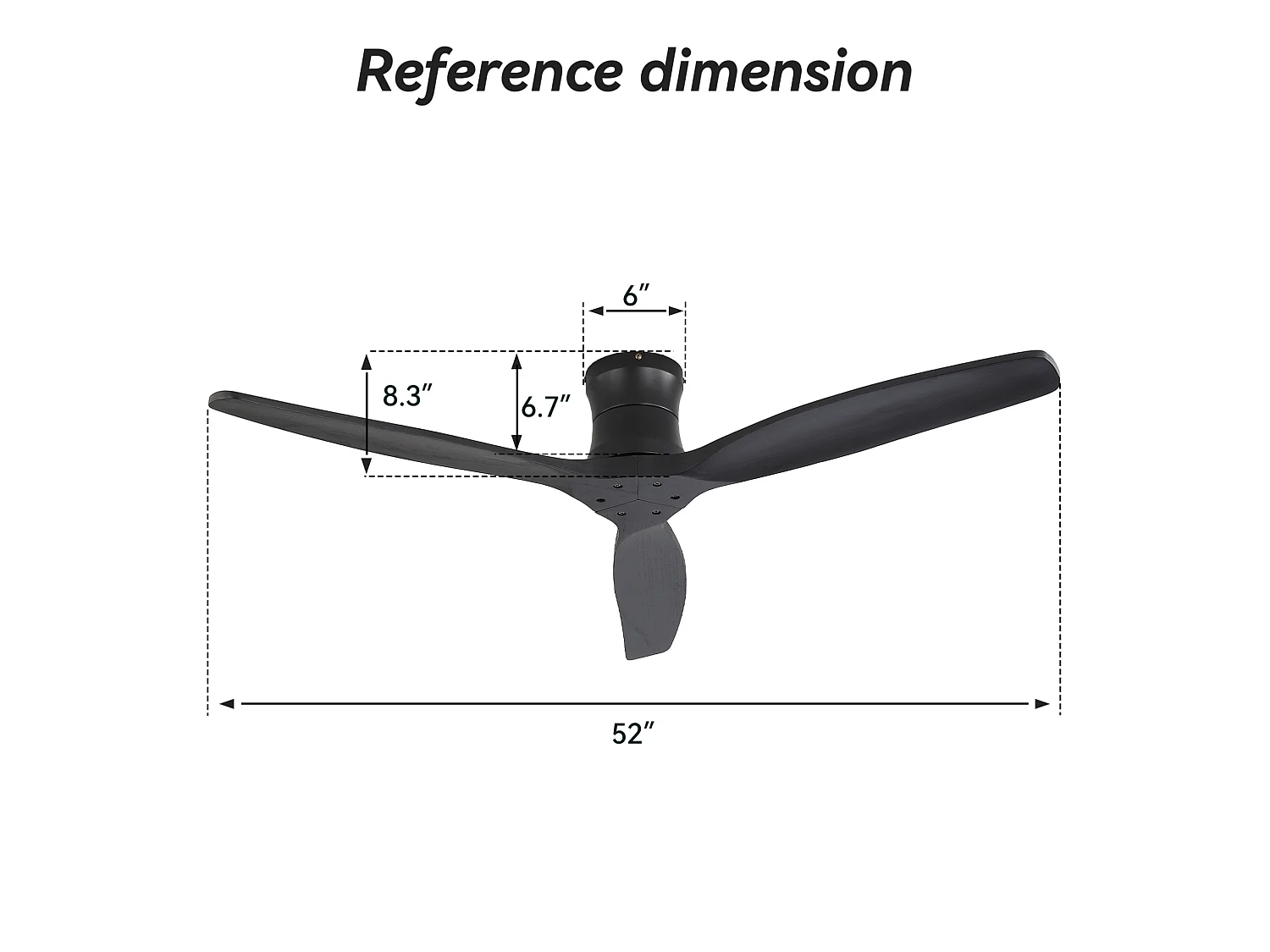Ventilateur de plafond 132 cm avec télécommande avec 6 vitesses avec minuteur Bois massif noir mat