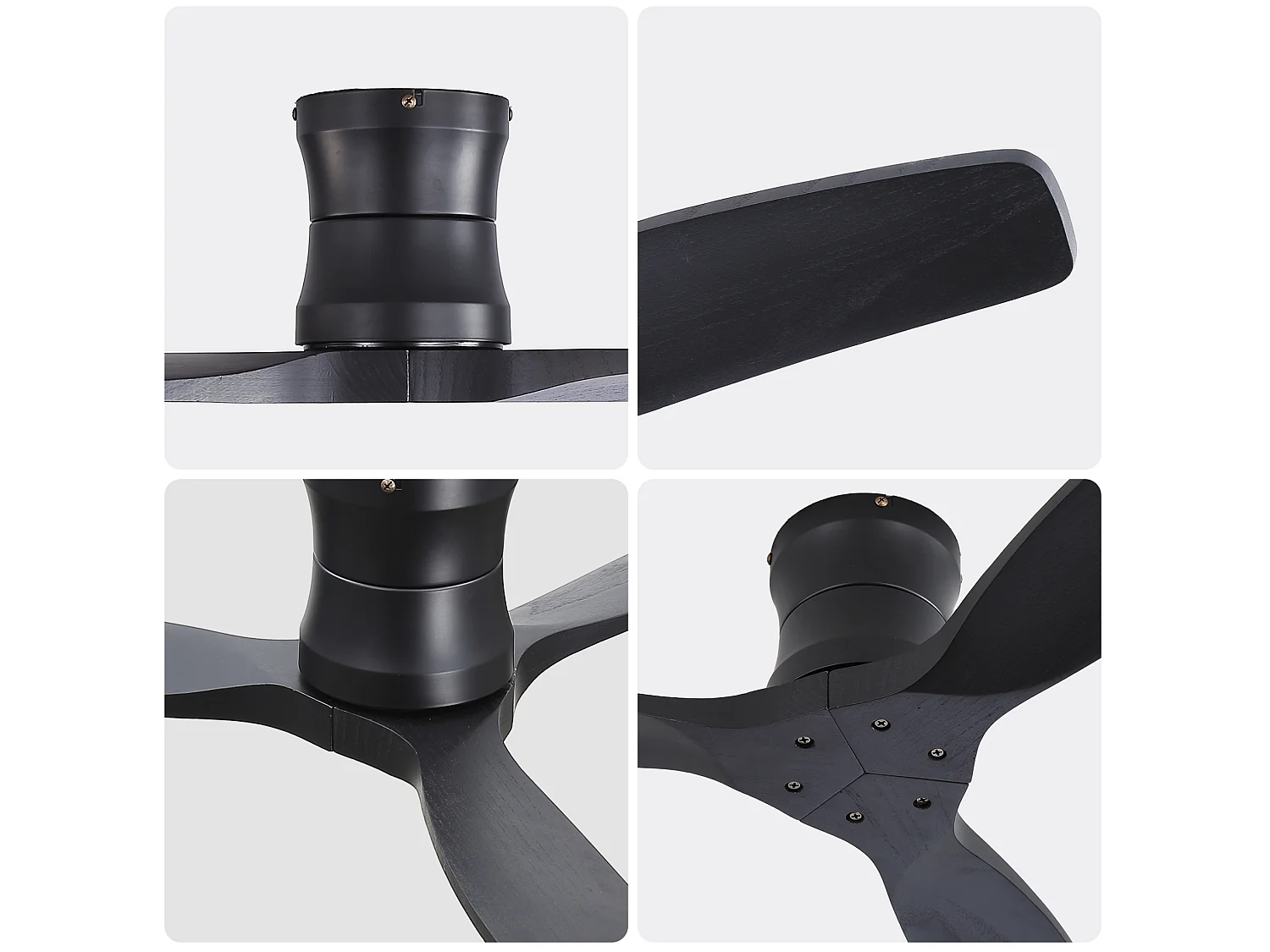Ventilateur de plafond 132 cm avec télécommande avec 6 vitesses avec minuteur Bois massif noir mat