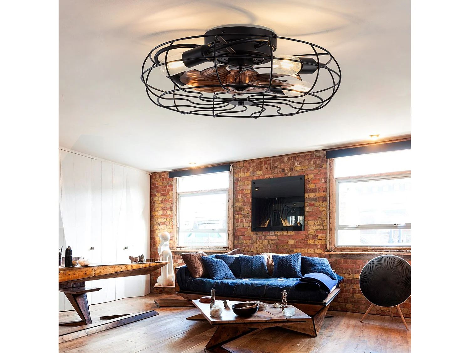 Ventilateur de plafond 48.3 cm avec éclairage, moteur réversible 6 vitesses, noir bois foncé