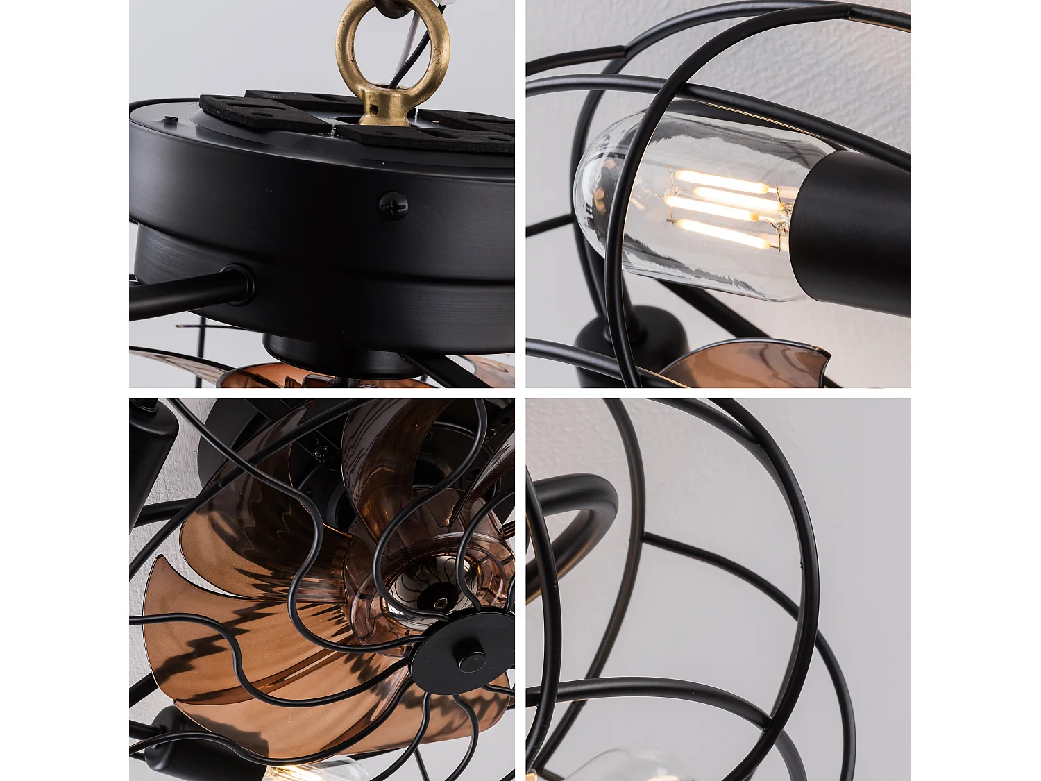 Ventilateur de plafond 48.3 cm avec éclairage, moteur réversible 6 vitesses, noir bois foncé