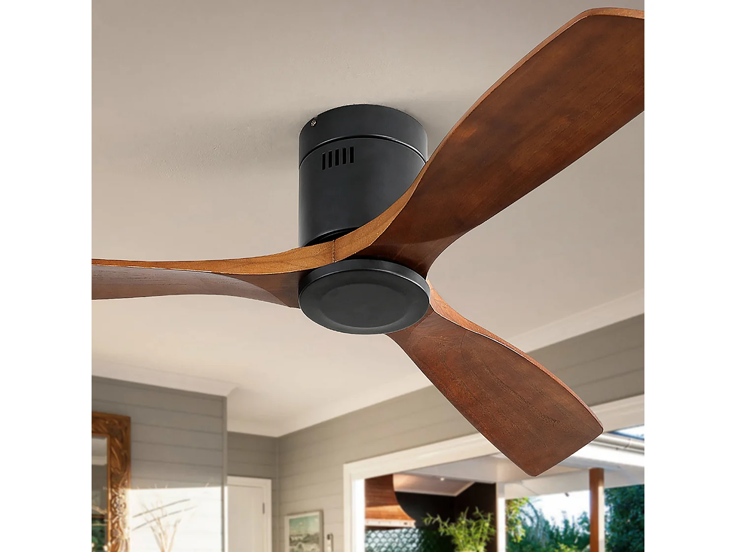 Ventilateur de plafond 132 cm avec moteur réversible sans lumière Bois noir