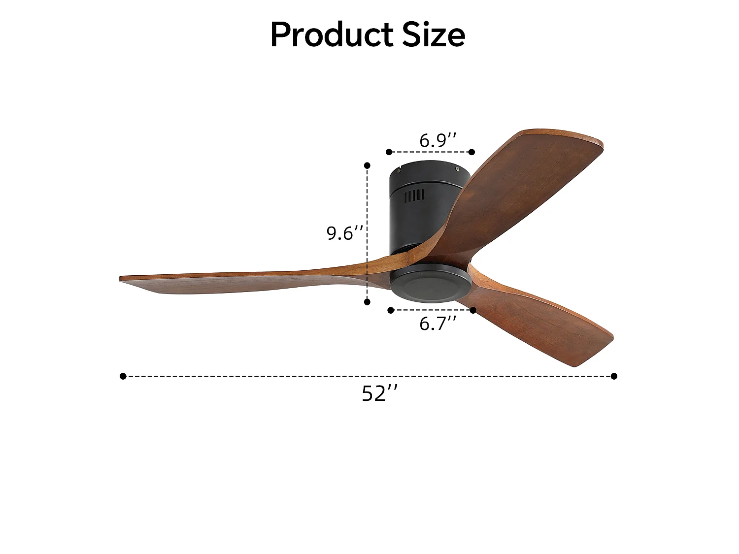 Ventilateur de plafond 132 cm avec moteur réversible sans lumière Bois noir