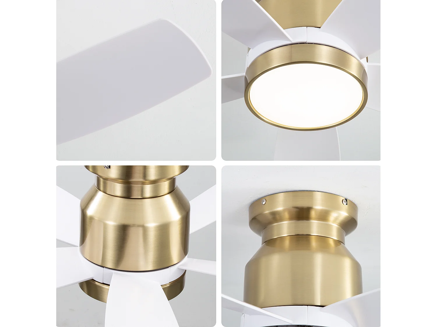 Ventilateur de plafond 106 cm avec éclairage LED, télécommande, moteur réversible ABS blanc et doré