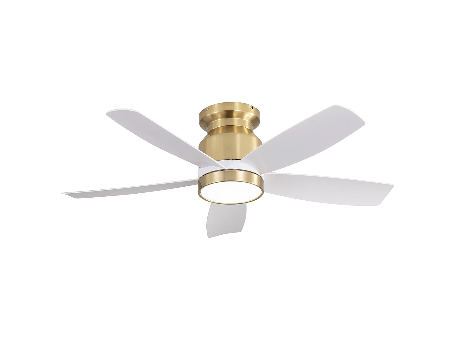 Ventilateur de plafond 106 cm avec éclairage LED, télécommande, moteur réversible ABS blanc et doré