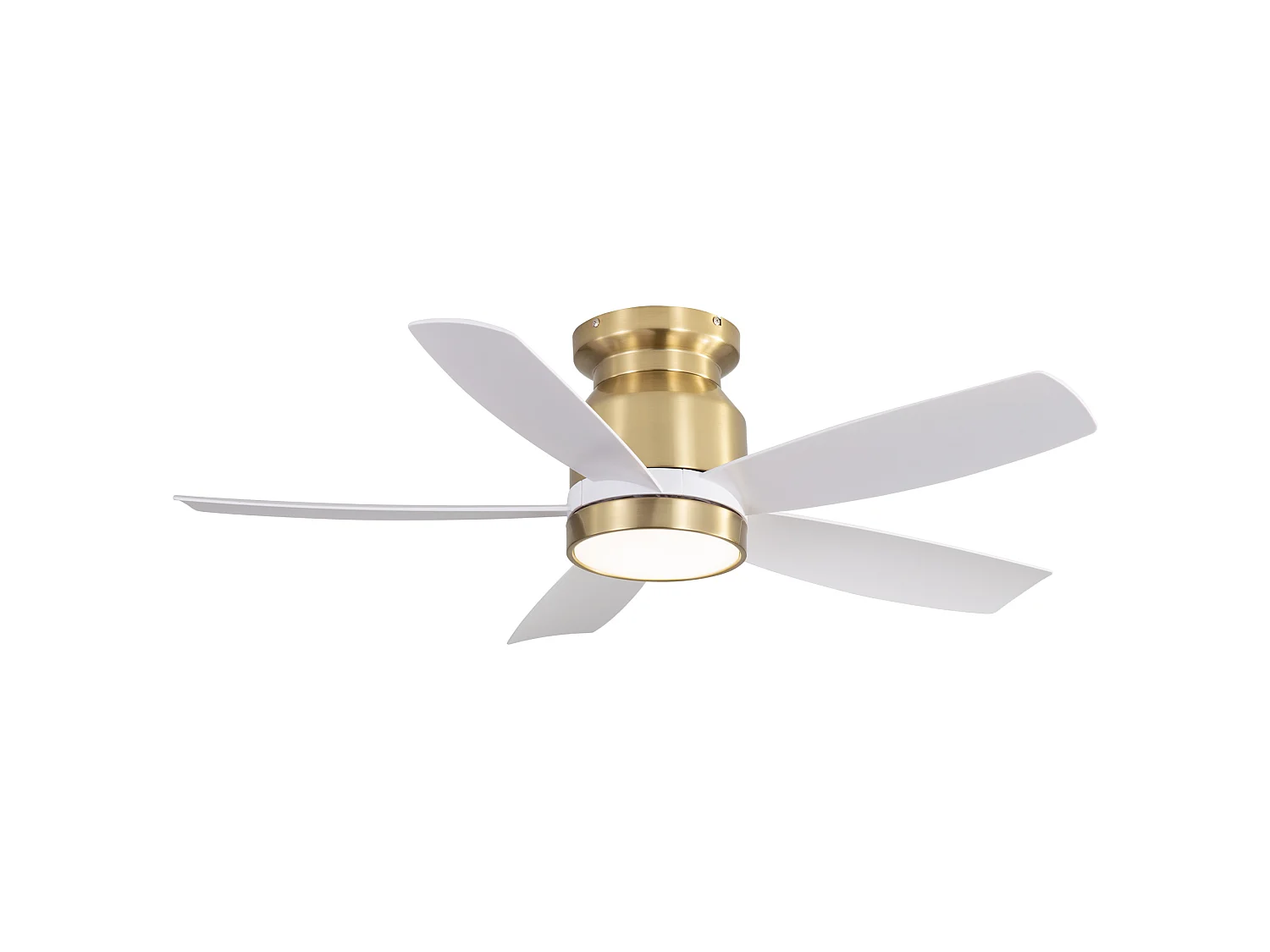Ventilateur de plafond 106 cm avec éclairage LED, télécommande, moteur réversible ABS blanc et doré