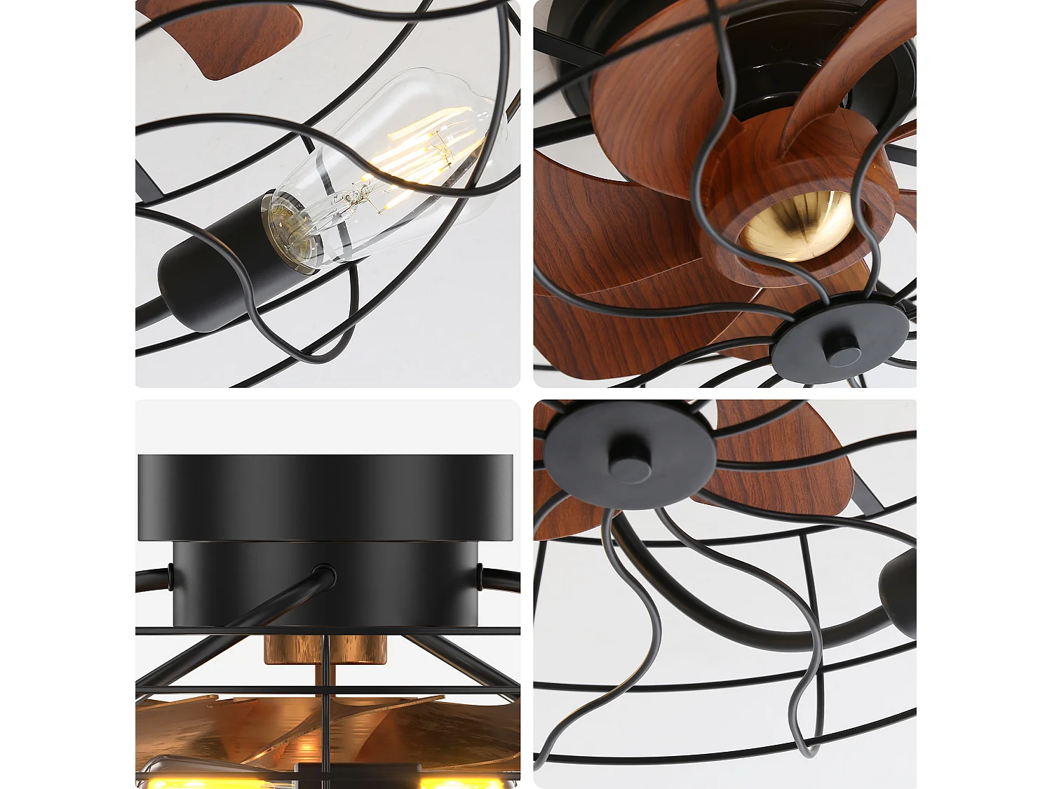 Ventilateur de plafond 50.8 cm avec télécommande, éclairage, 7 pales et moteur DC Noir