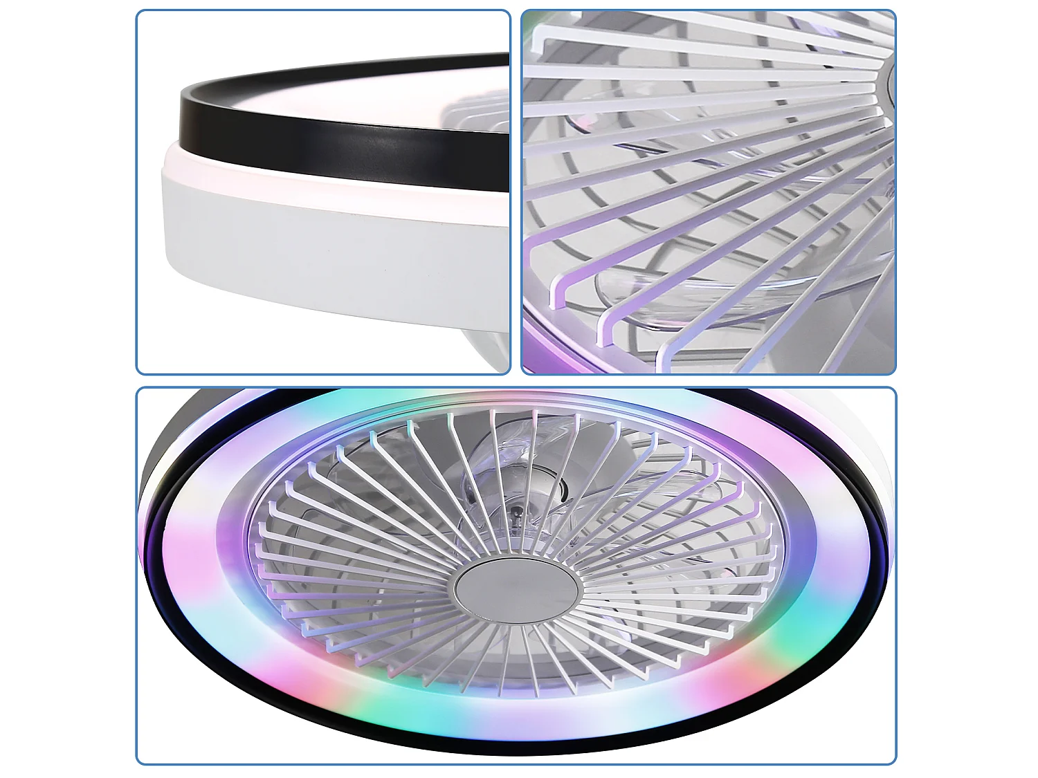Ventilateur de plafond 48.3 cm avec télécommande, éclairage RGB et lumière à 3 couleurs ABS blanc