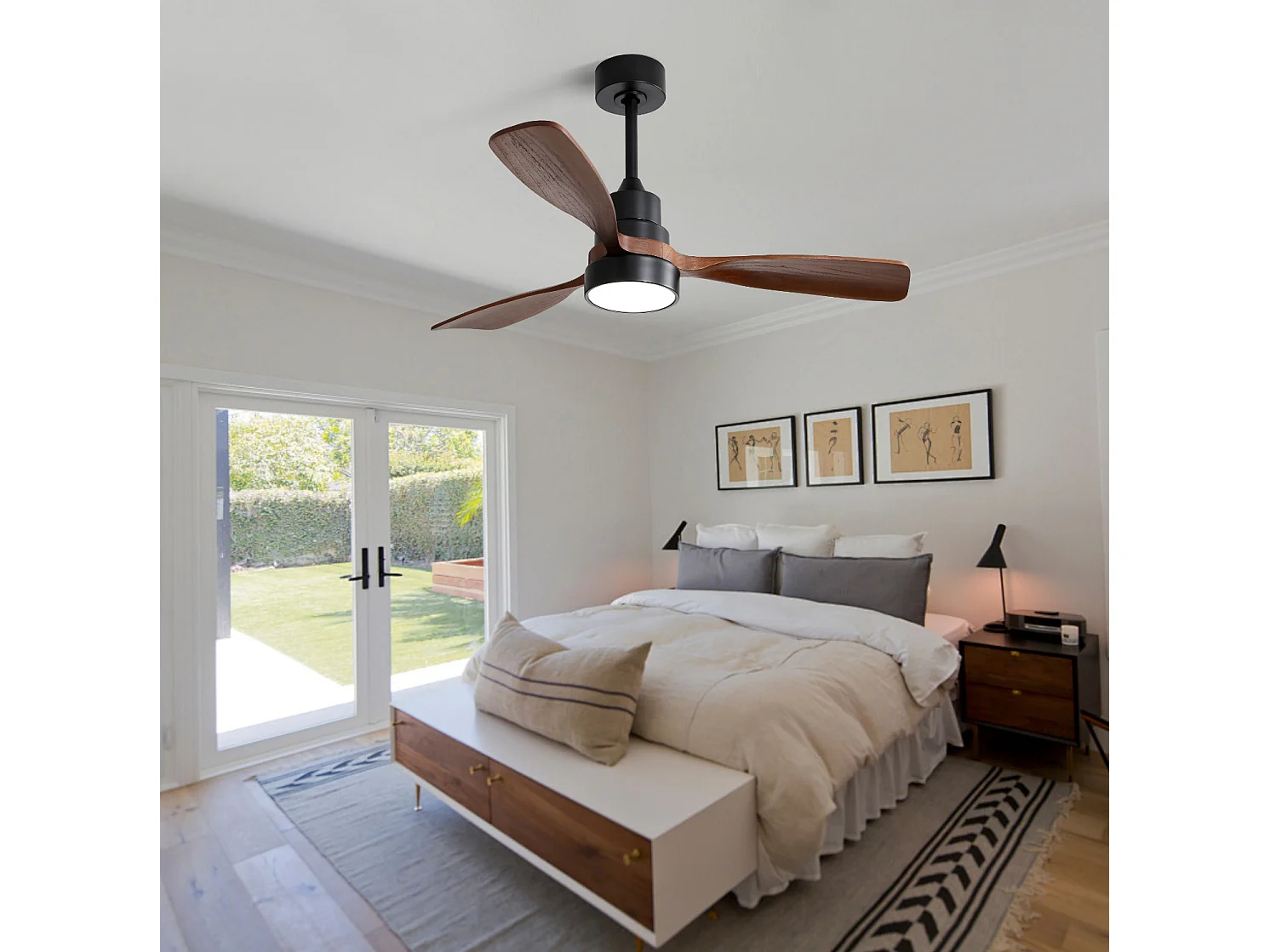 Ventilateur de plafond 122 cm avec lumière LED avec télécommande avec moteur réversible Métal et bois noir