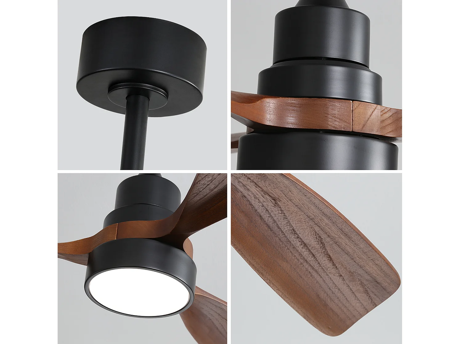 Ventilateur de plafond 122 cm avec lumière LED avec télécommande avec moteur réversible Métal et bois noir