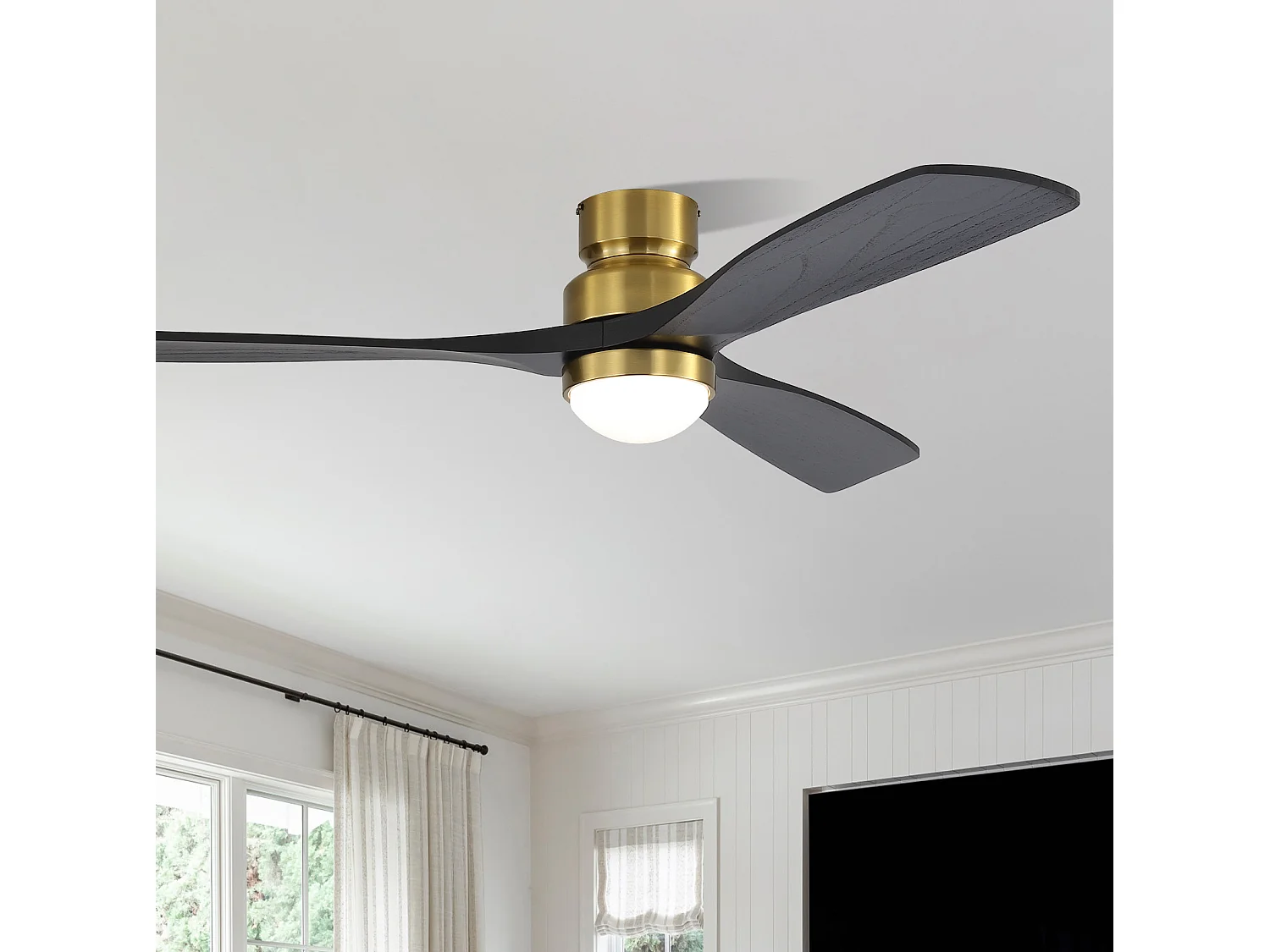 Ventilateur de plafond 132 cm avec LED, télécommande, minuterie et 6 vitesses Bois doré