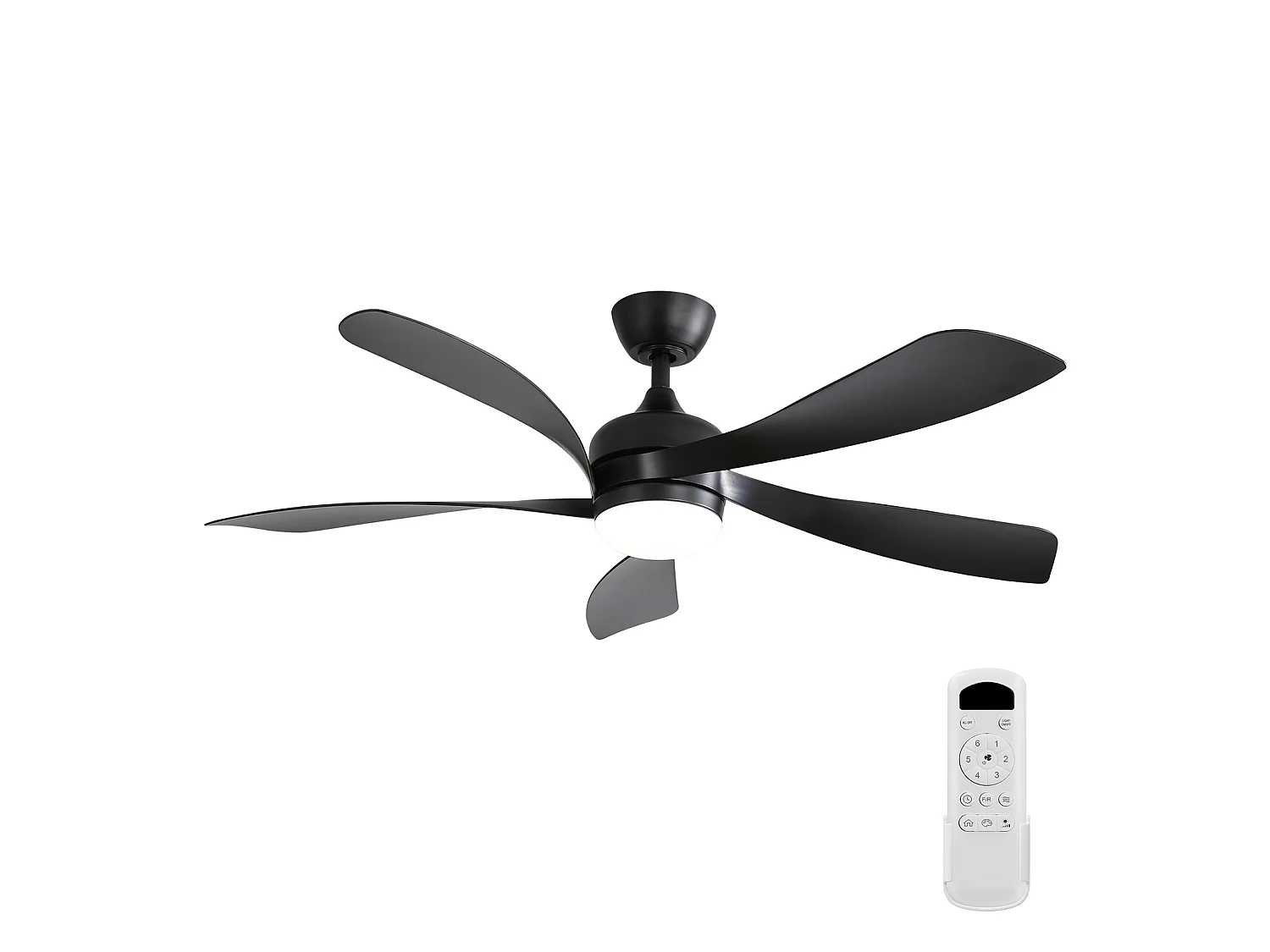 Ventilateur de plafond 132 cm avec éclairage LED, télécommande, minuterie, moteur DC silencieux ABS noir