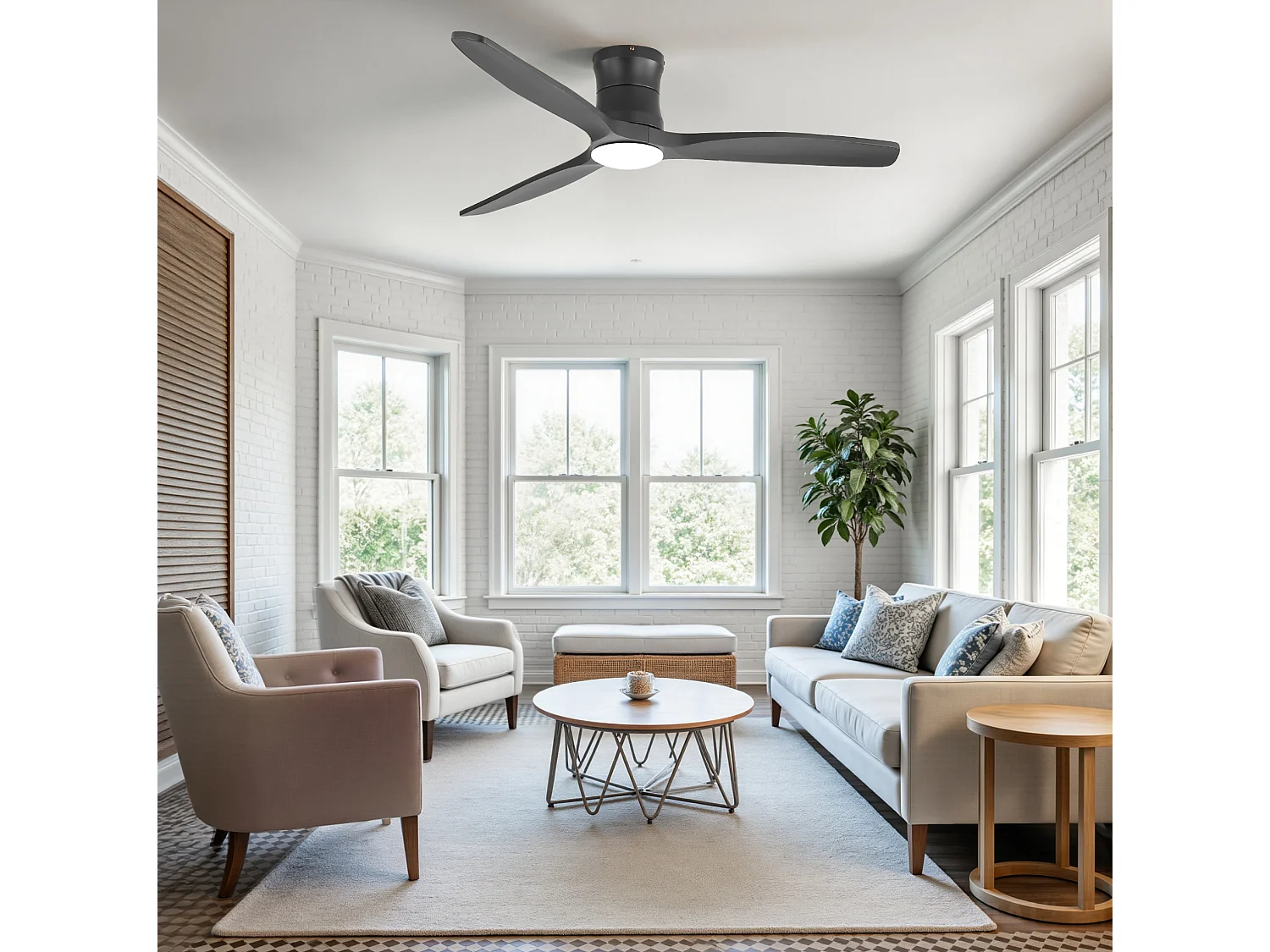 Ventilateur de plafond 132 cm avec lumière LED, télécommande, moteur DC, 3 pales Bois noir mat
