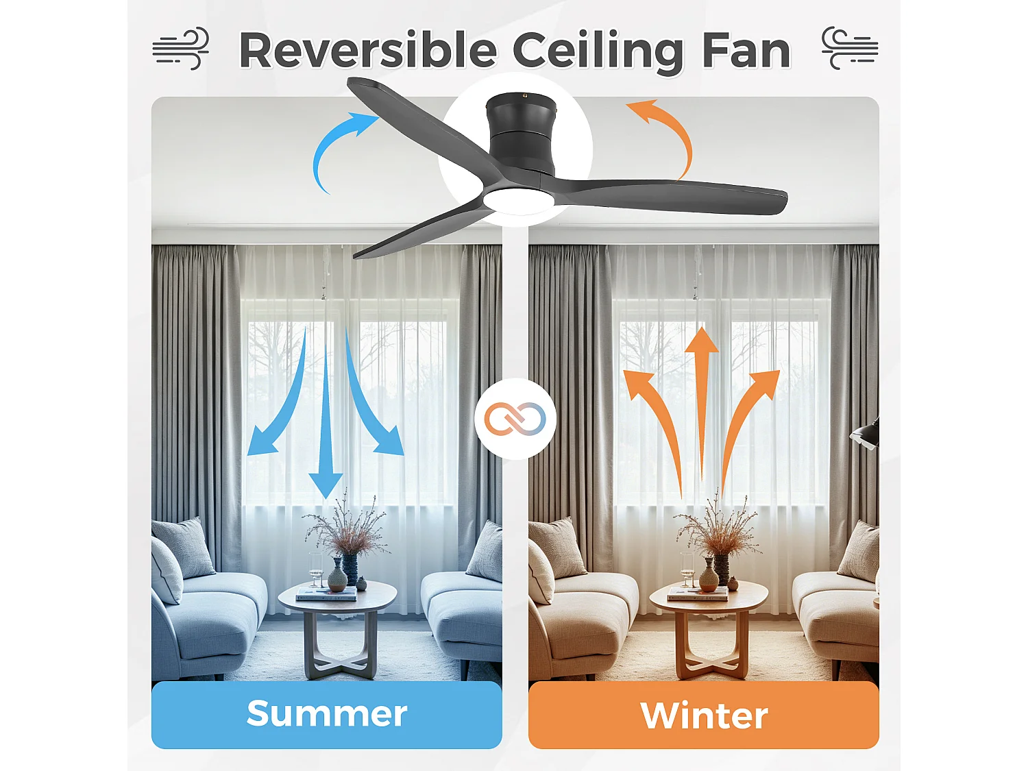 Ventilateur de plafond 132 cm avec lumière LED, télécommande, moteur DC, 3 pales Bois noir mat