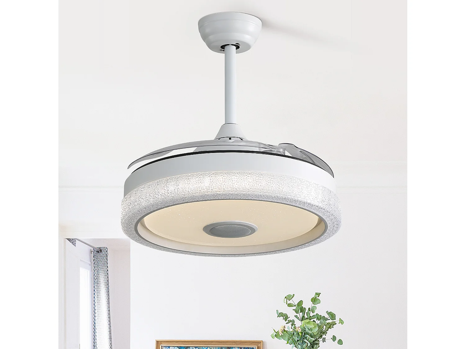 Ventilateur de plafond 106.7 cm avec éclairage LED RGB et télécommande PC blanc