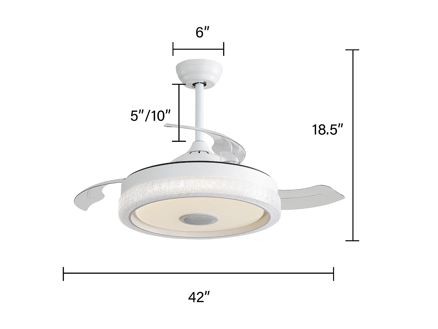 Ventilateur de plafond 106.7 cm avec éclairage LED RGB et télécommande PC blanc