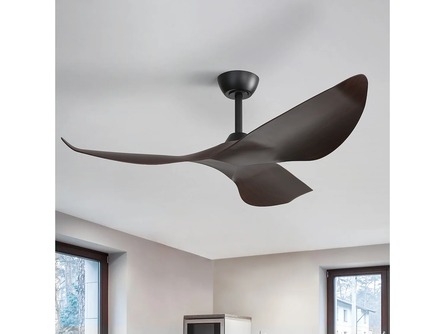 Ventilateur de plafond 96 cm avec moteur DC réversible, 6 vitesses, télécommande, sans éclairage ABS noir