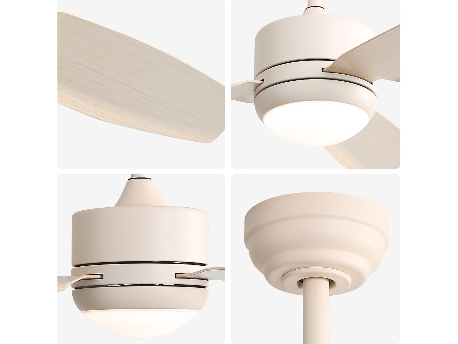 Ventilateur de plafond 117 cm avec éclairage LED, télécommande, moteur DC réversible ABS blanc cassé