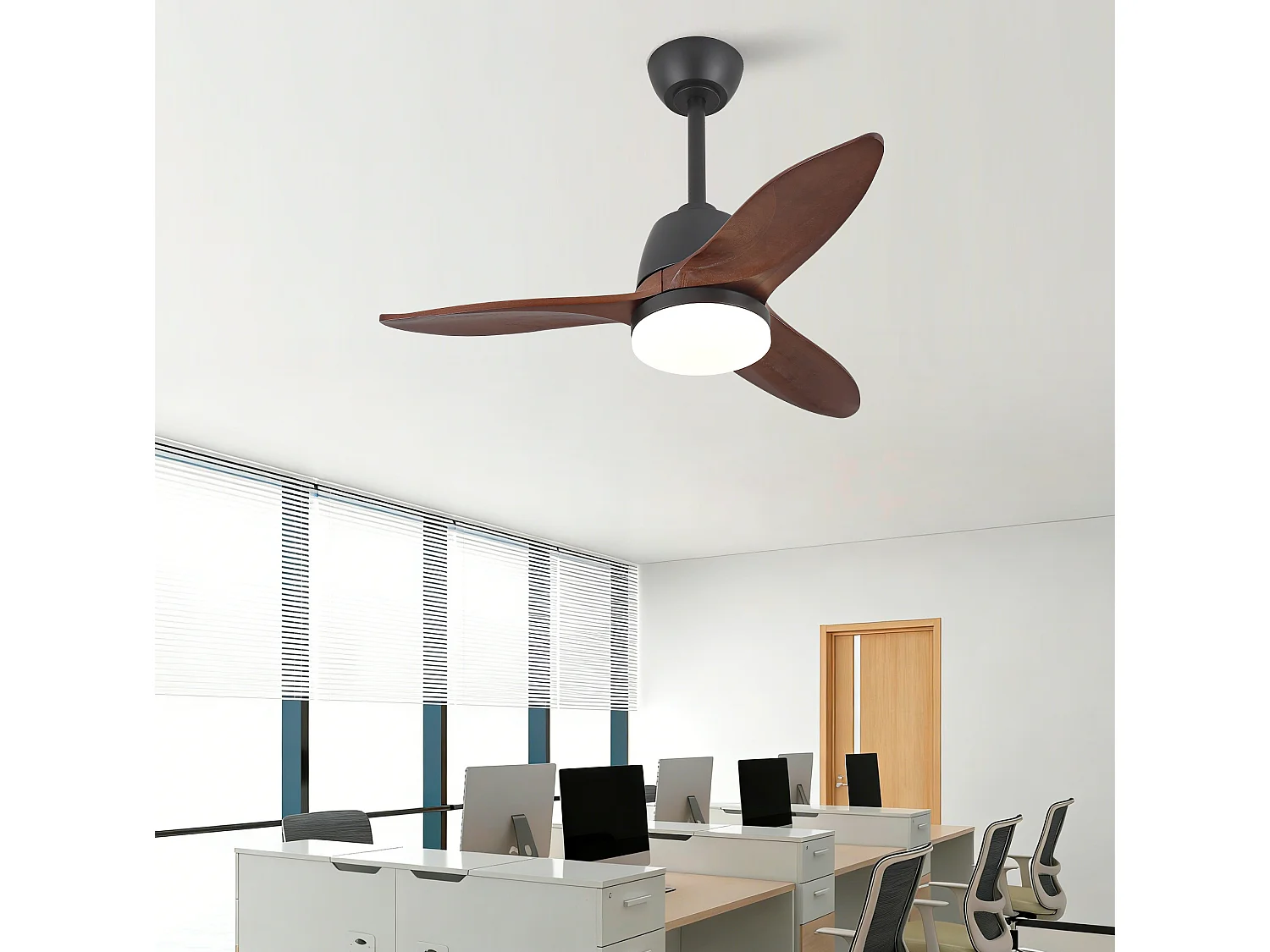 Ventilateur de plafond 91.4 cm avec LED, 3 teintes, moteur DC réversible Bois massif noir et noyer foncé