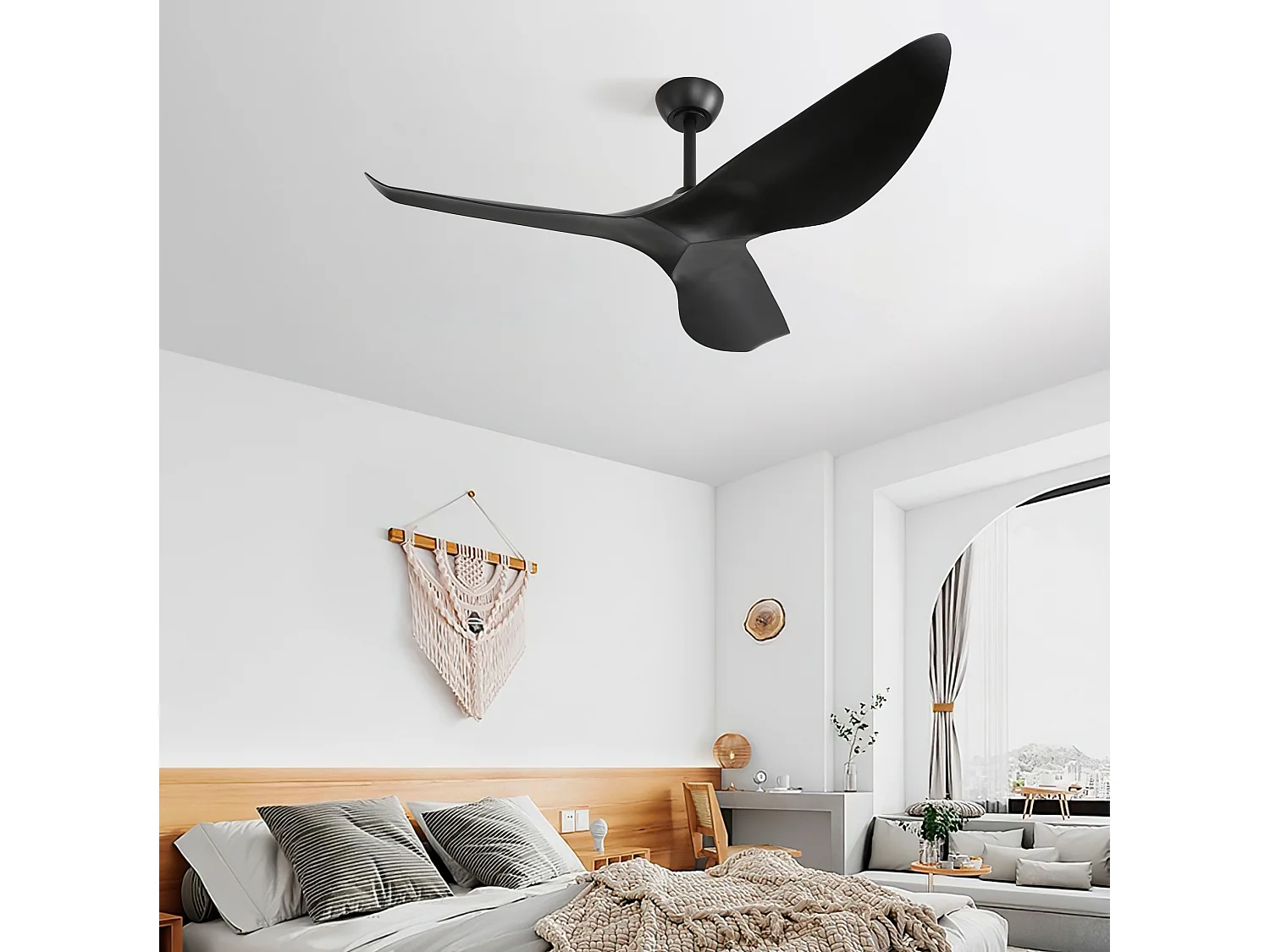 Ventilateur de plafond 132 cm avec télécommande, 6 vitesses, minuterie, moteur DC réversible ABS noir