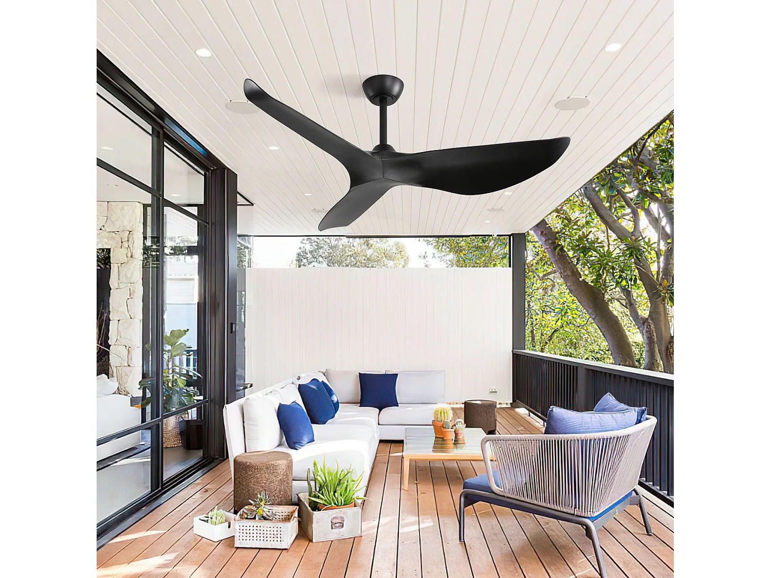 Ventilateur de plafond 132 cm avec télécommande, 6 vitesses, minuterie, moteur DC réversible ABS noir