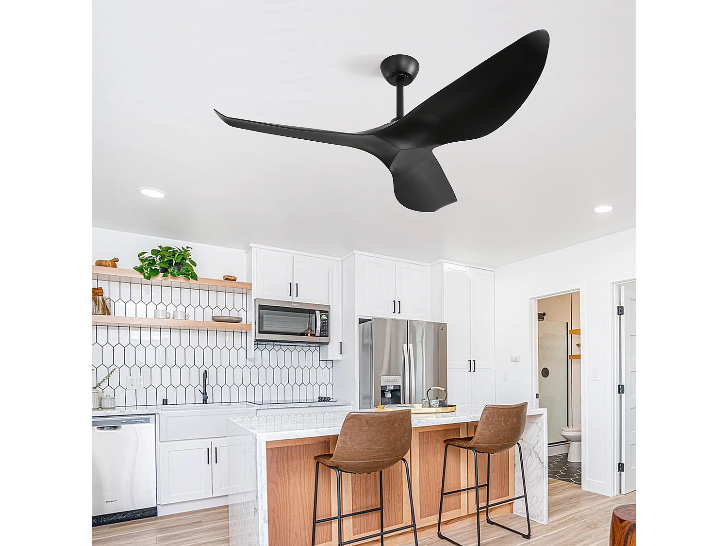 Ventilateur de plafond 132 cm avec télécommande, 6 vitesses, minuterie, moteur DC réversible ABS noir