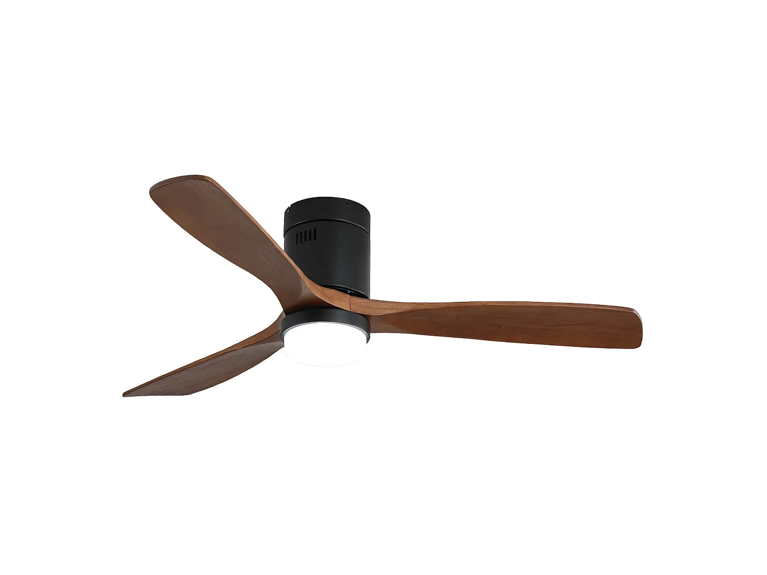 Ventilateur de plafond 132 cm avec lumière LED, 3 pales en bois de noyer, moteur DC réversible Noir