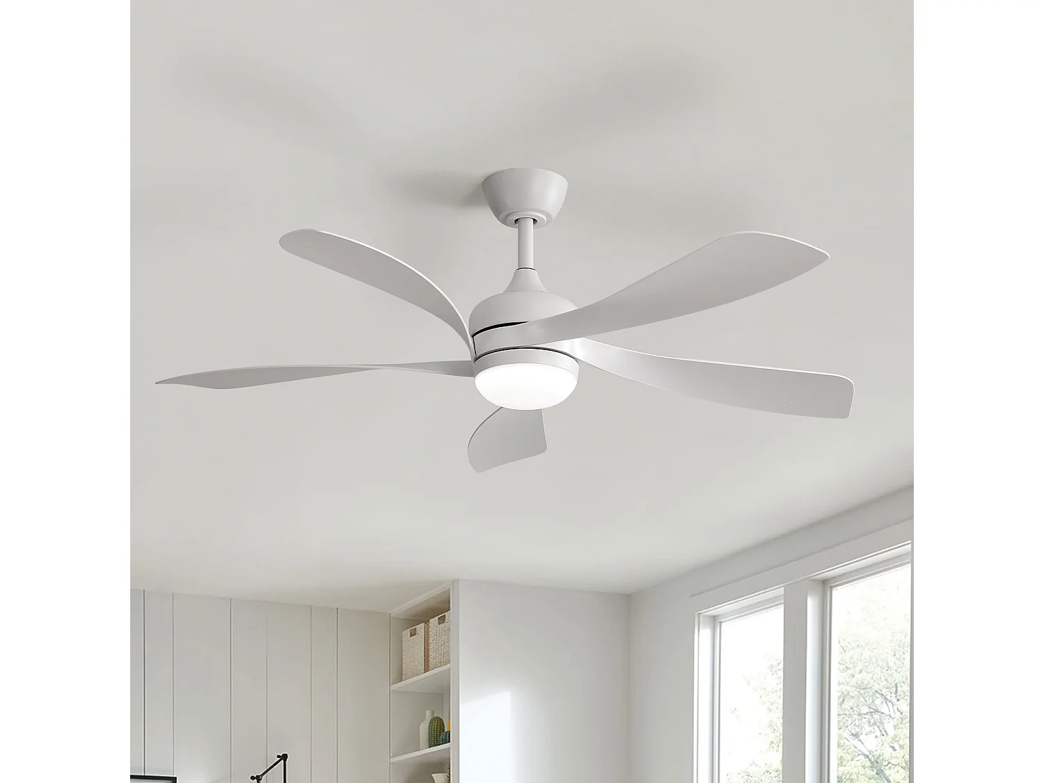 Ventilateur de plafond 106.7 cm avec éclairage LED et télécommande ABS blanc