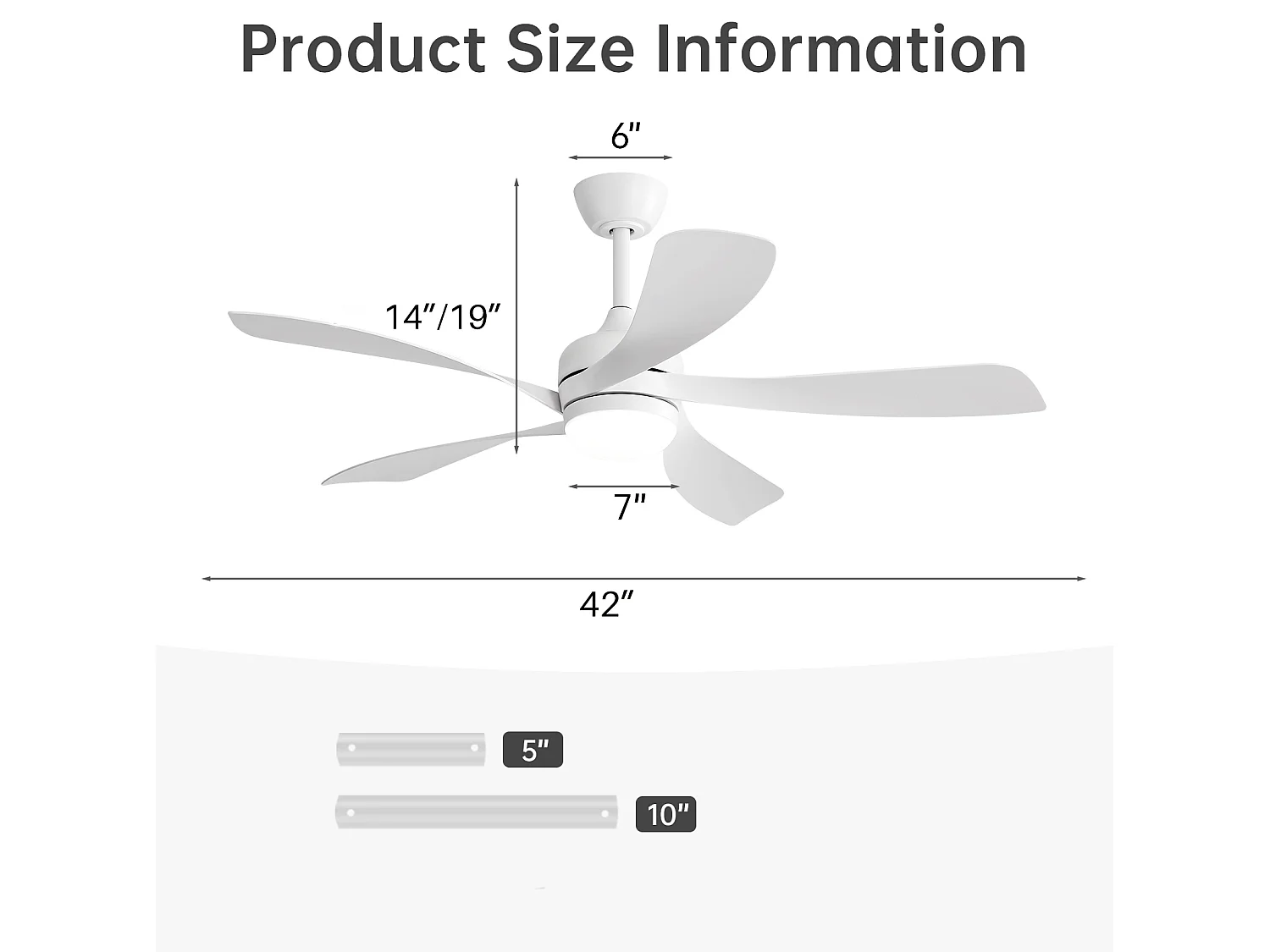 Ventilateur de plafond 106.7 cm avec éclairage LED et télécommande ABS blanc