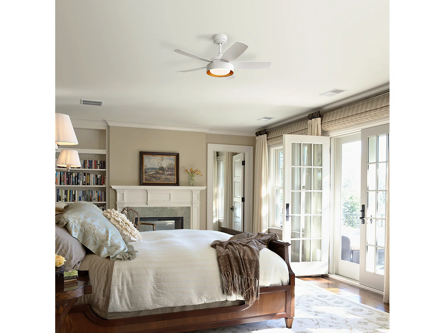 Ventilateur de plafond 106.7 cm avec LED dimmable, télécommande et moteur DC réversible ABS blanc