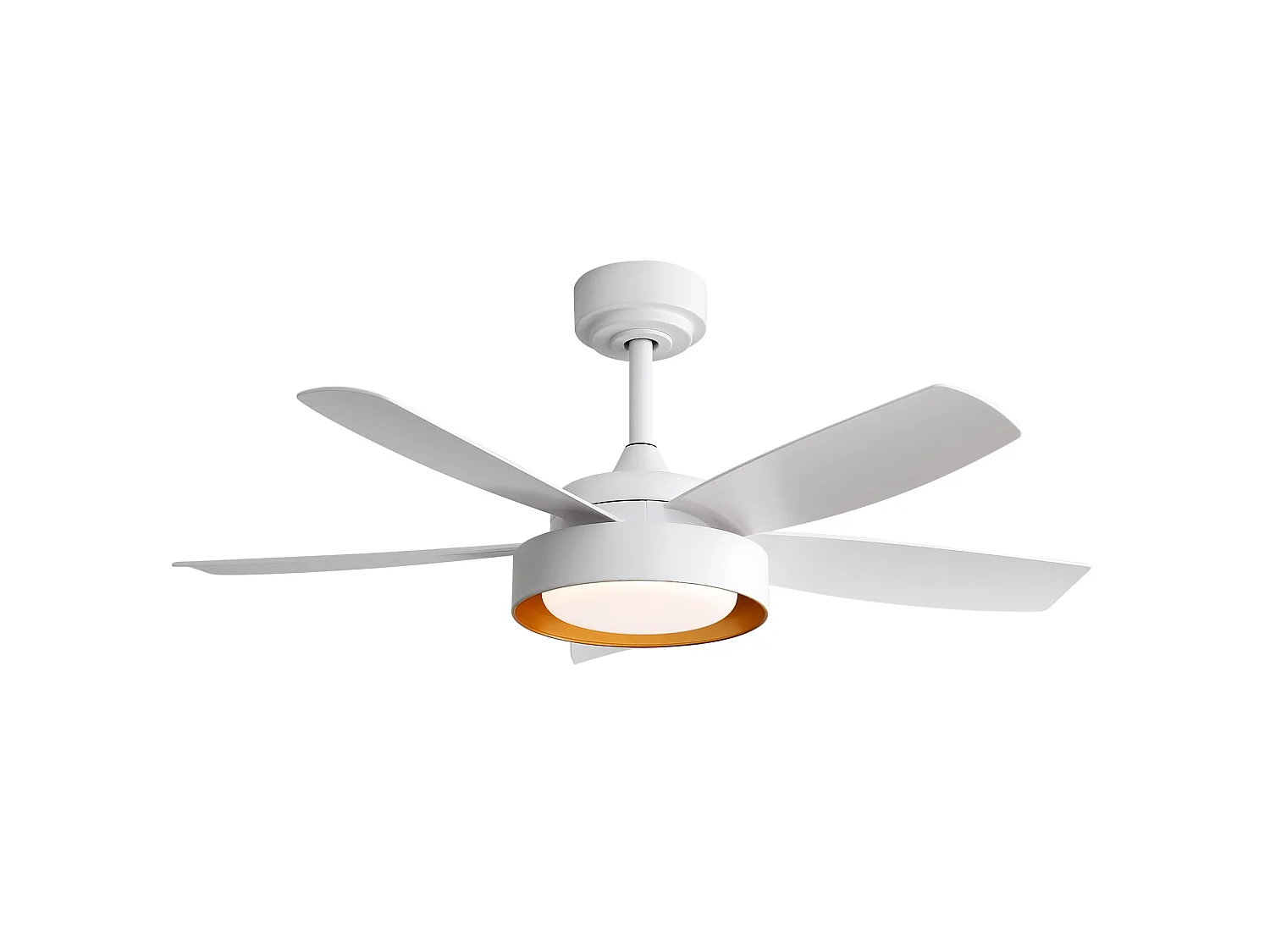Ventilateur de plafond 106.7 cm avec LED dimmable, télécommande et moteur DC réversible ABS blanc
