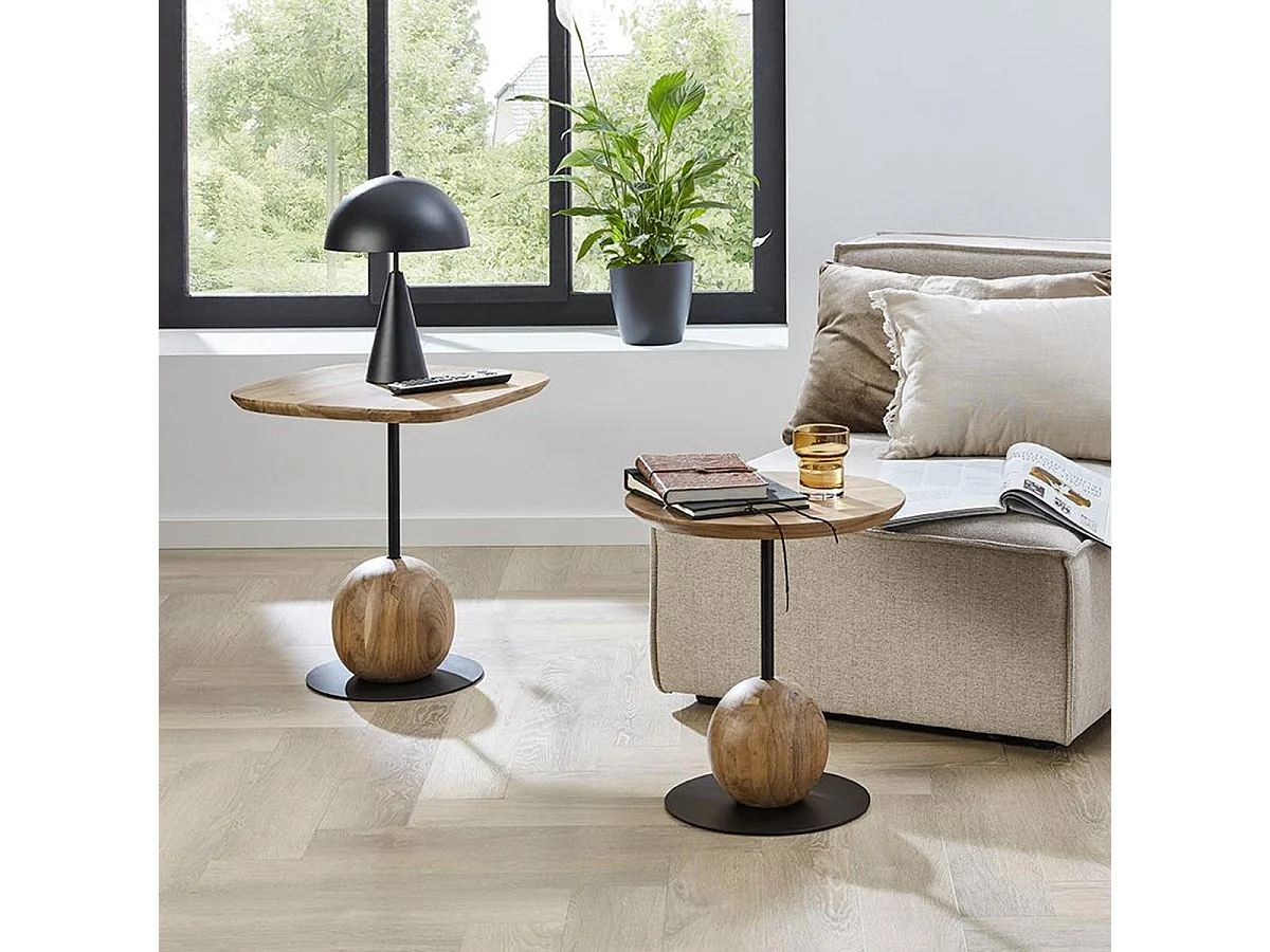 Table d'Appoint Design "Sphère" 50cm Naturel & Noir