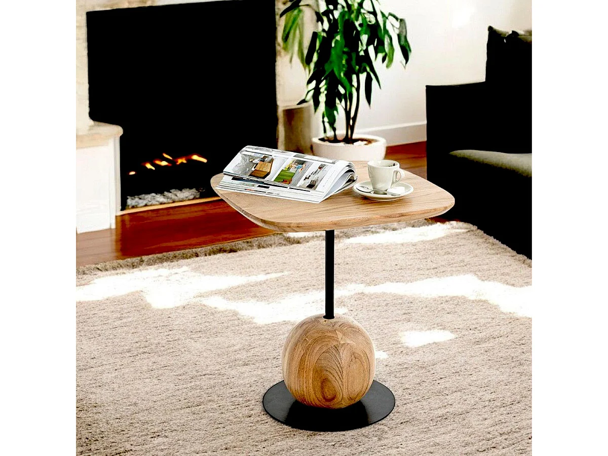 Table d'Appoint Design "Sphère" 50cm Naturel & Noir