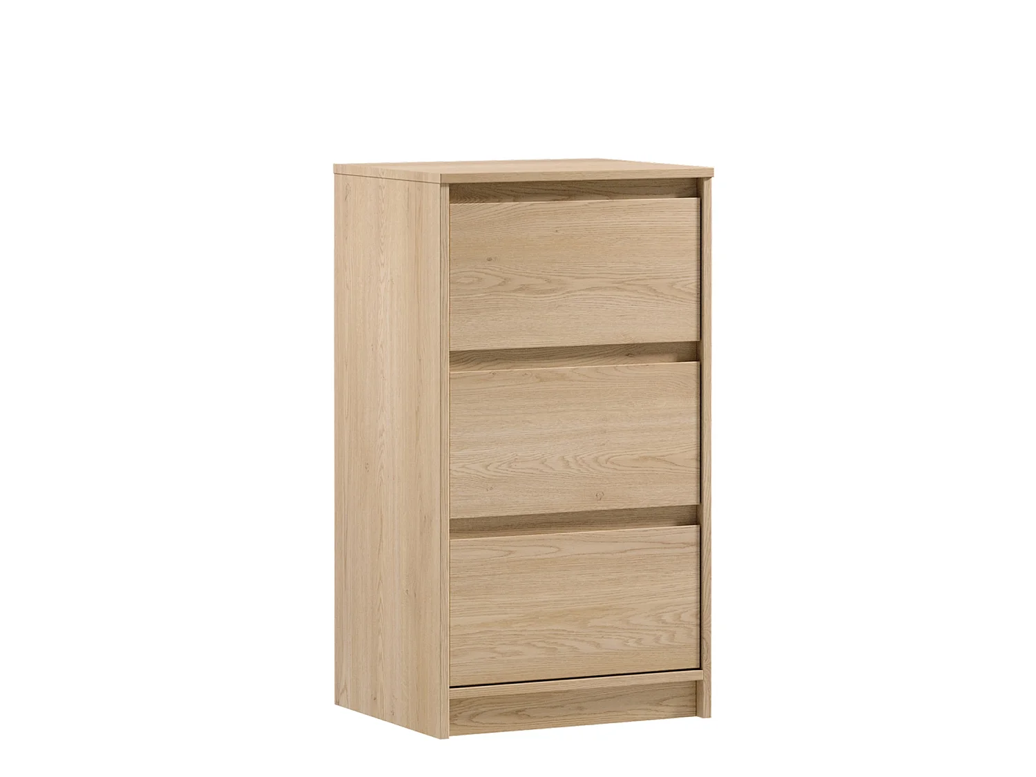 Narrow Chest of Drawers Slim Storage Cabinet Handleless 3 Drawer Unit White Washed Light Oak Effect Mana