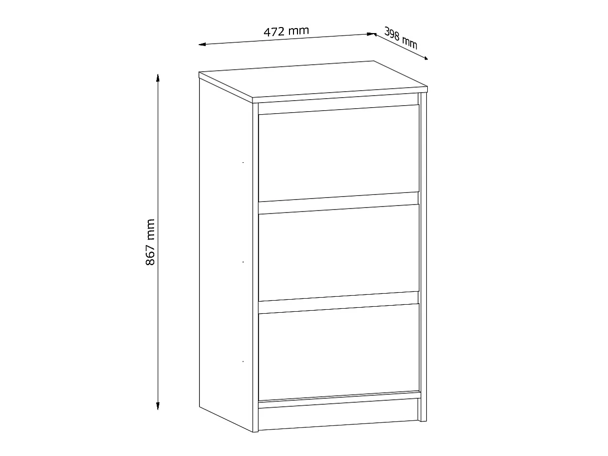 Narrow Chest of Drawers Slim Storage Cabinet Handleless 3 Drawer Unit White Washed Light Oak Effect Mana