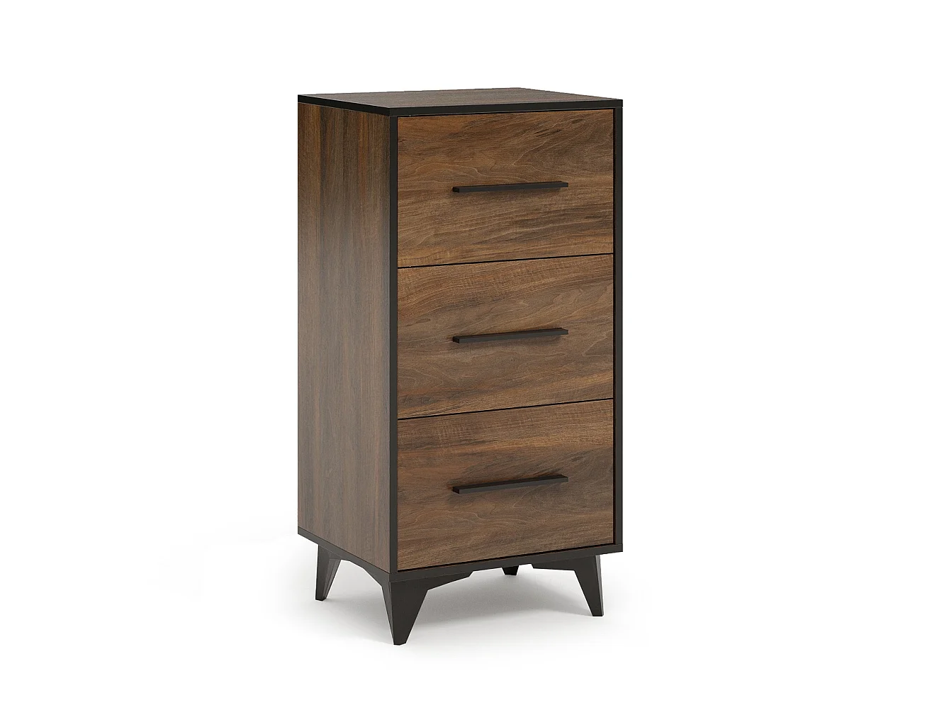 Chest of Drawers Tall Narrow 3 Drawer Storage Cabinet Black Legs Dark Oak Mid Century Modern Frida