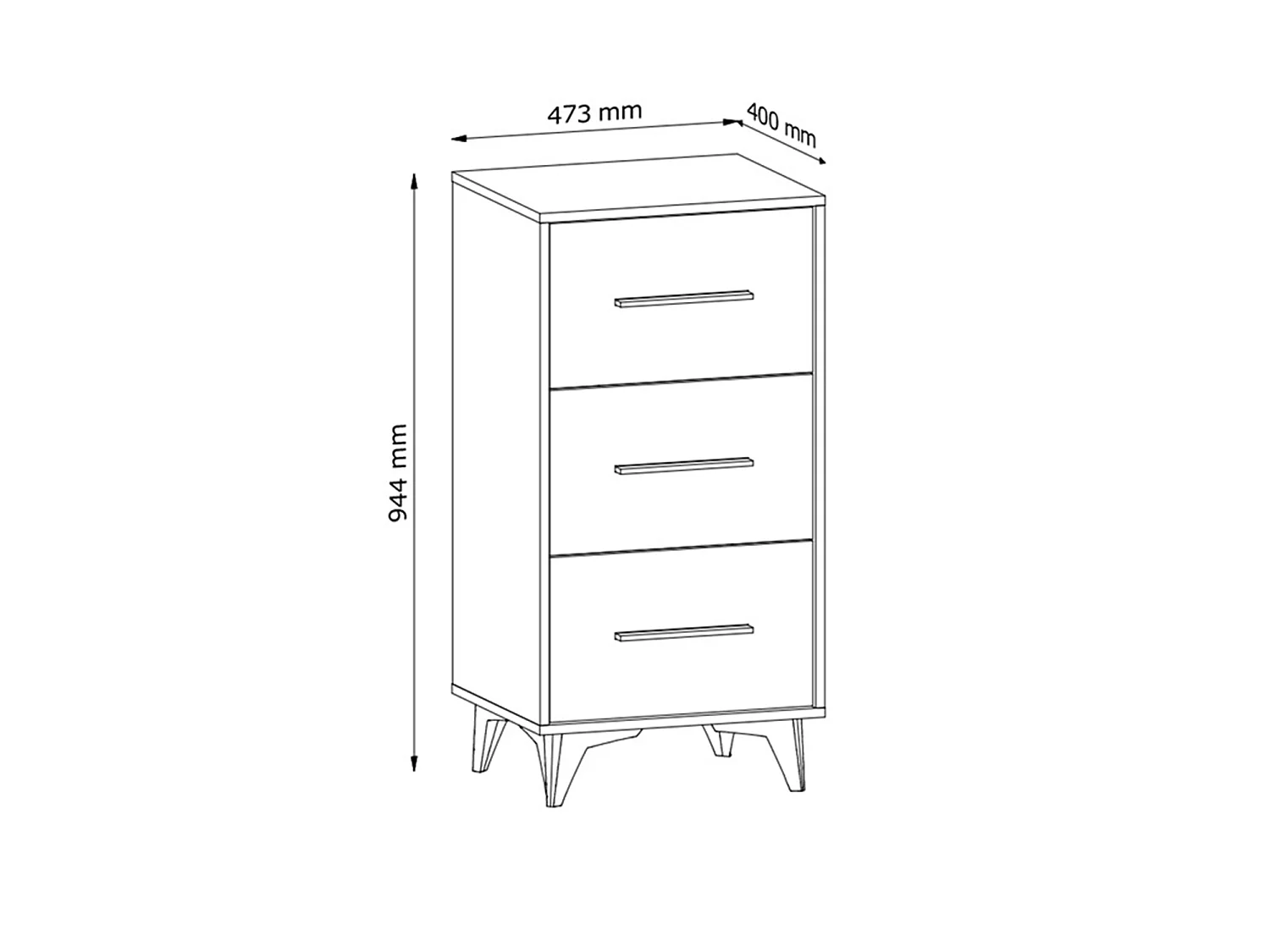Chest of Drawers Tall Narrow 3 Drawer Storage Cabinet Black Legs Dark Oak Mid Century Modern Frida