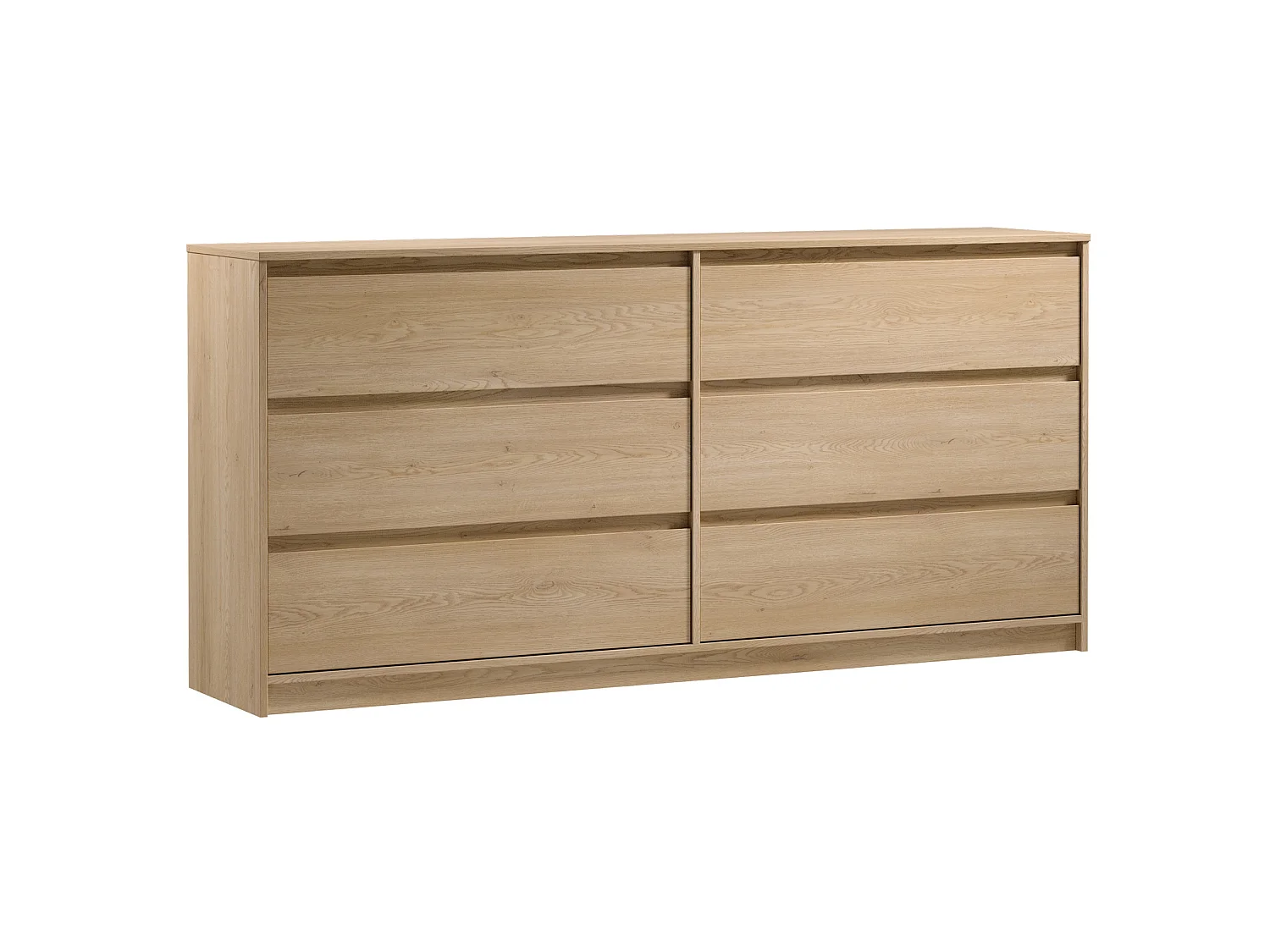 6 Drawer Chest of Drawers Sideboard Large Storage Cabinet Handleless 180cm Wide Unit White Washed Light Oak Effect Mana