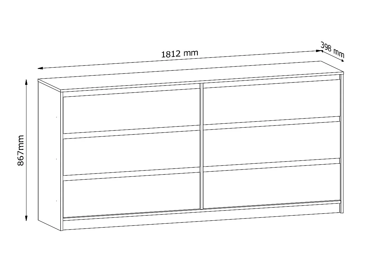 6 Drawer Chest of Drawers Sideboard Large Storage Cabinet Handleless 180cm Wide Unit White Washed Light Oak Effect Mana