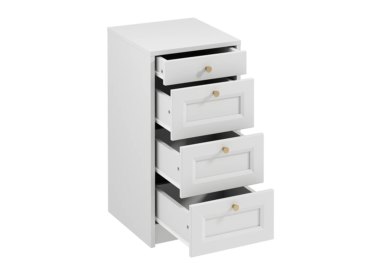 Chest of Drawers Narrow White Bedroom Storage Small Cabinet Slim Compact Shaker Unit Gold Handles Rel