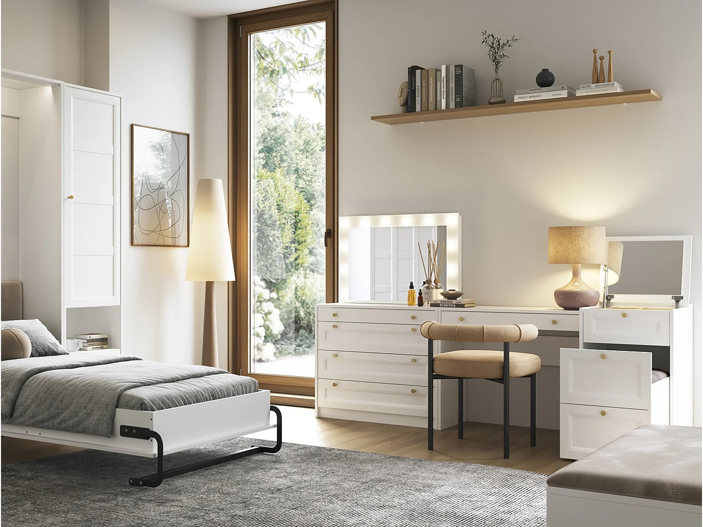 Chest of Drawers Narrow White Bedroom Storage Small Cabinet Slim Compact Shaker Unit Gold Handles Rel
