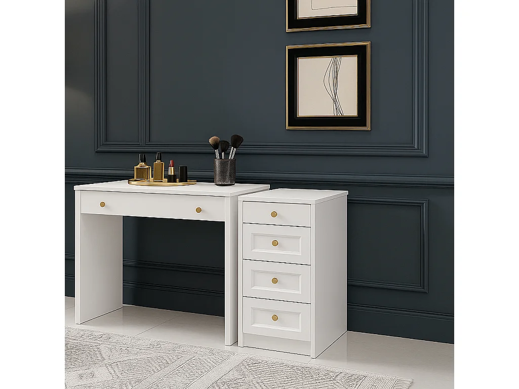 Chest of Drawers Narrow White Bedroom Storage Small Cabinet Slim Compact Shaker Unit Gold Handles Rel