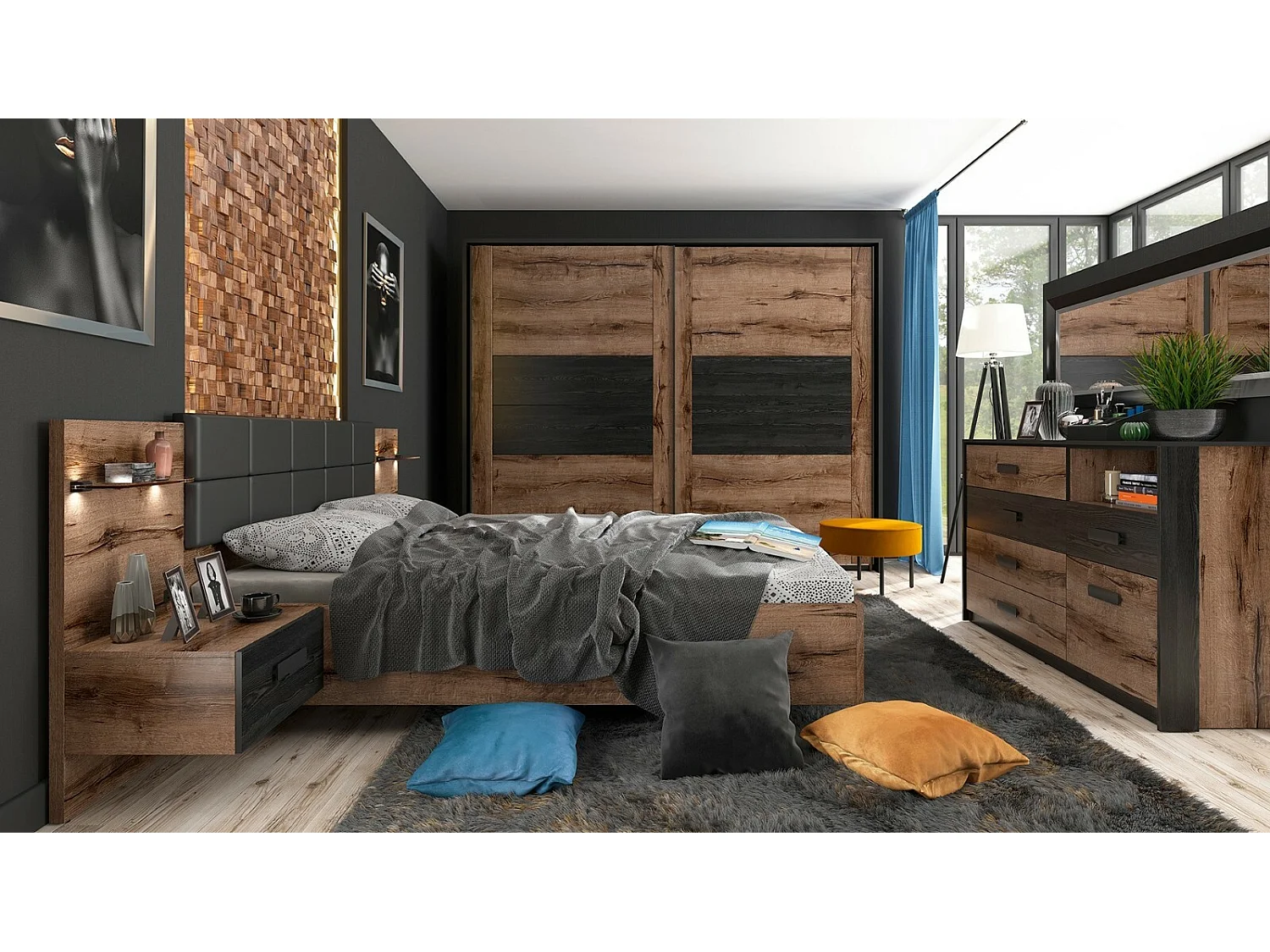 Sideboard Storage Unit Chest of Drawers Dresser Dark Oak Black Cabinet Large Luxury Bedroom Kassel