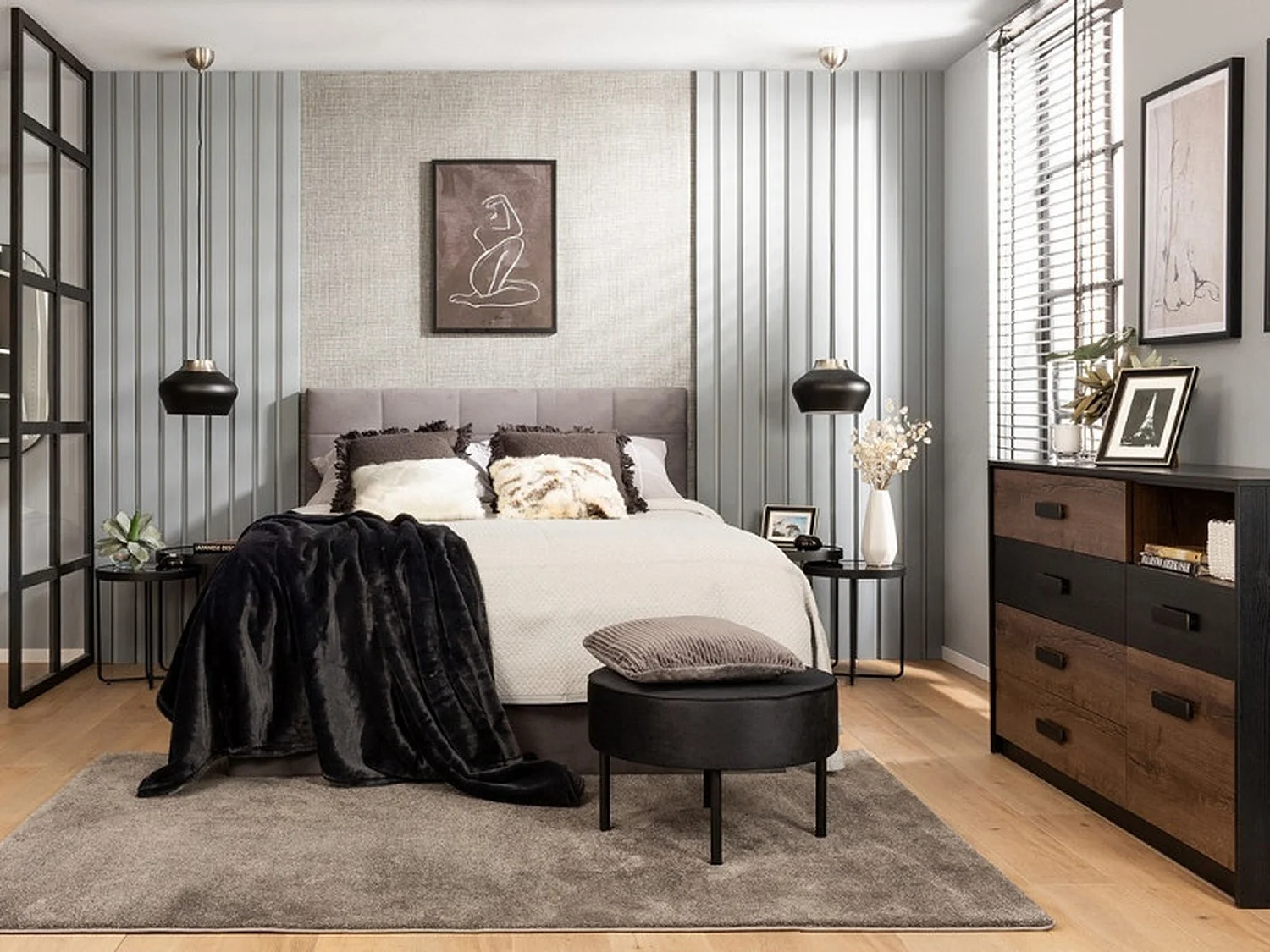 Sideboard Storage Unit Chest of Drawers Dresser Dark Oak Black Cabinet Large Luxury Bedroom Kassel